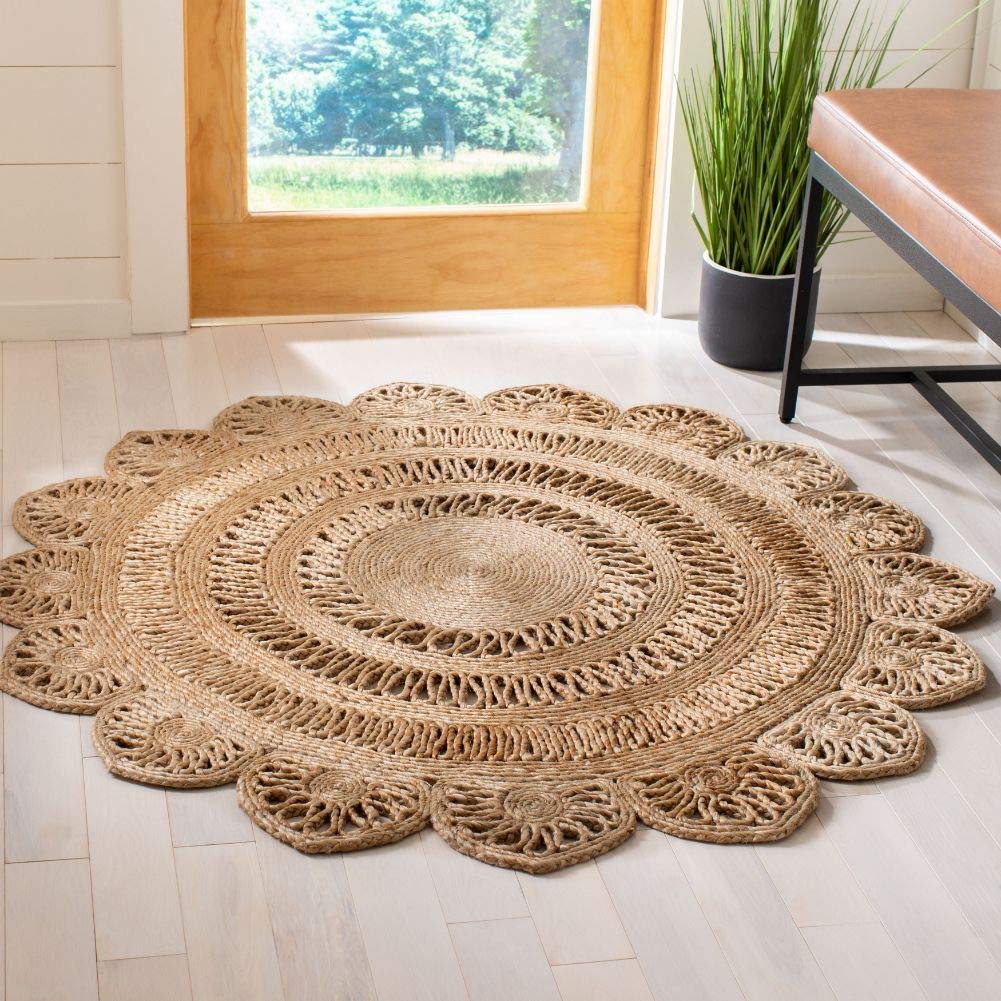 SAFAVIEH Handmade Natural Jute Area Rug - 7' Round Boho Chic Rug, Eco-Friendly Fiber for High Traffic Living Room & Bedroom | Perfect for Farmhouse, Coastal Decor & Cozy Home Vibes (NFB253A)