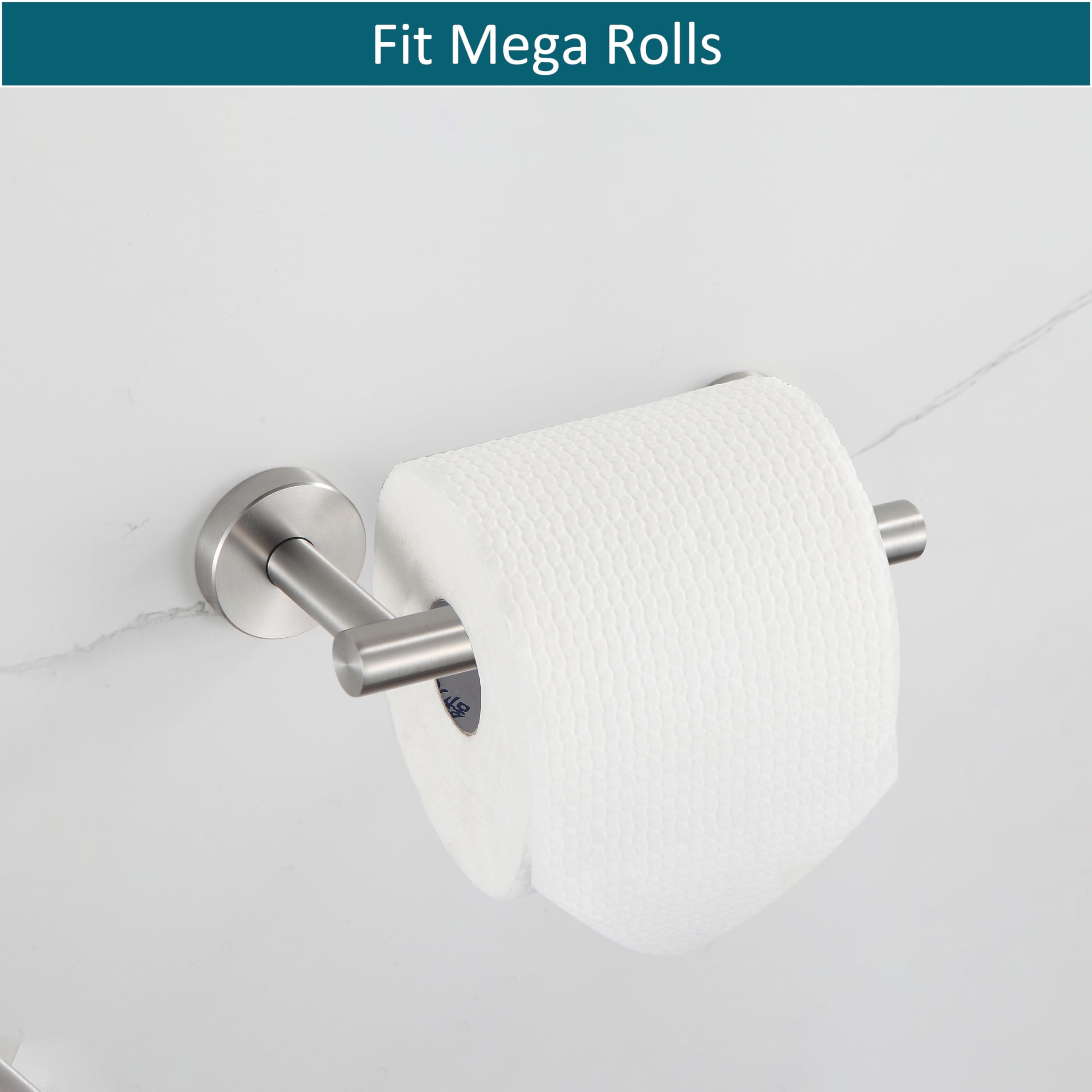 BVL Brushed Nickel Wall Mount Toilet Paper Holder - 304 Stainless Steel for Large Mega Rolls | Bathroom & Restroom Organizer