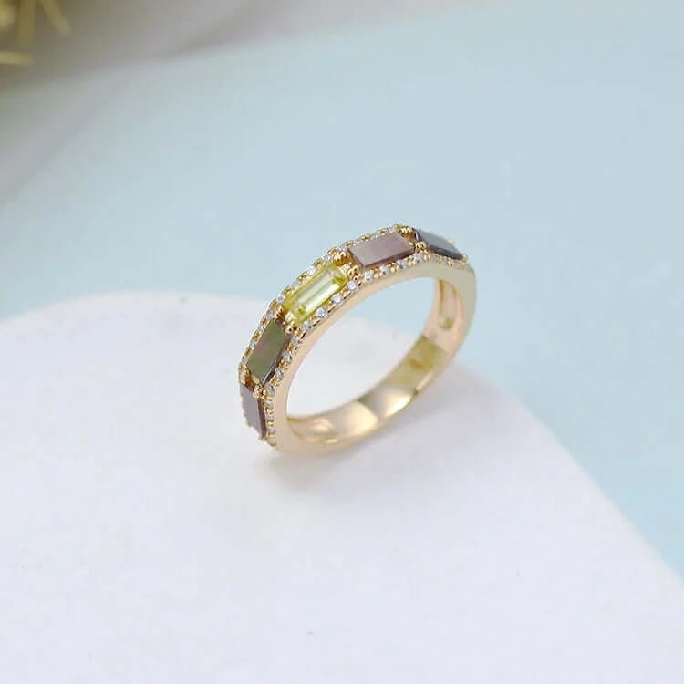 14K Gold Natural Peridot Eternity Band Ring for Women - Dainty Stackable Wedding Anniversary Gift, Birthday Present, Mother's Day Jewelry | Perfect for Everyday Wear, Date Nights & Special Occasions
