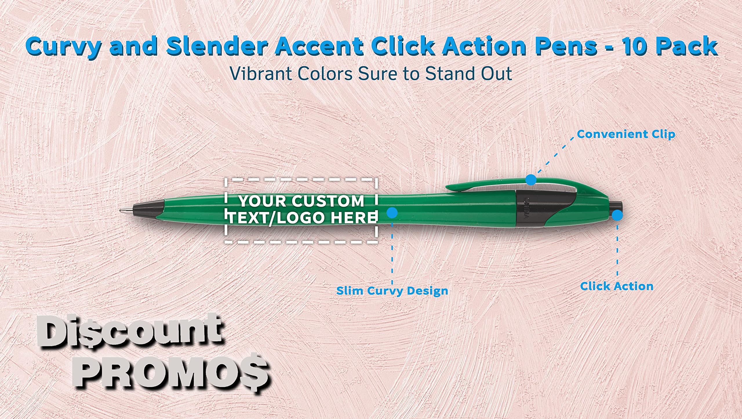 10-Pack Customizable Click Action Pens with Black Ink - Personalized Text & Logo - Vibrant Plastic Pens for Office, School & Promotional Giveaways
