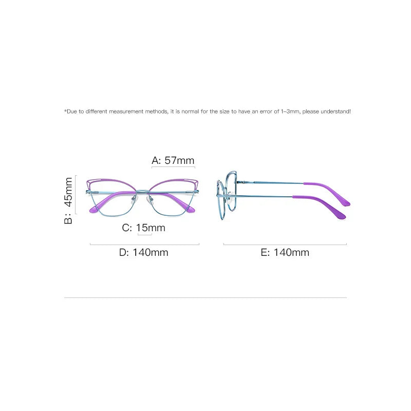 Brightzone Women's Full Rim Square Cat Eye Eyeglasses Frame 76038 - Lightweight Alloy Glasses for Work, Reading & Fashion