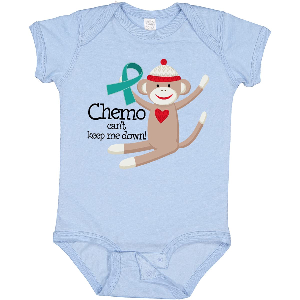Inktastic Teal Ribbon Chemo Awareness Sock Monkey Baby Bodysuit - Cute Comfortable Outfit for Infants Supporting Cancer Fighters