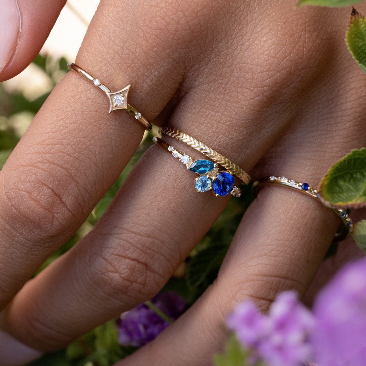 Ocean Starry Cluster Ring - Dainty Celestial Jewelry for Women, Elegant Stackable Rings for Everyday Wear, Perfect Gift for Birthdays & Anniversaries | Boho Chic Style, Layering Rings for Fashion Accessories