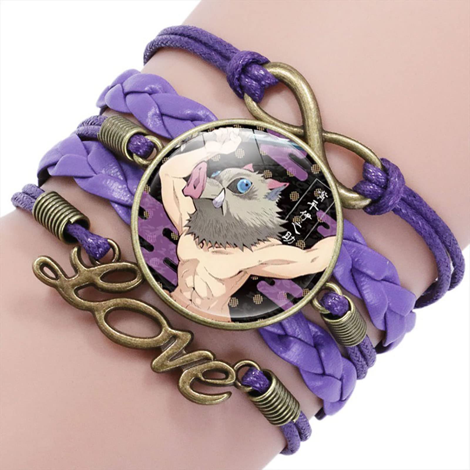 Demon Slayer Anime Braided Bracelet - Hashibira Inosuke Style Multi-Layer Leather Wristband | Japanese Manga Cosplay Accessory | Perfect Gift for Anime Fans & Travel Souvenirs | Great for Cosplay, Conventions, and Everyday Wear