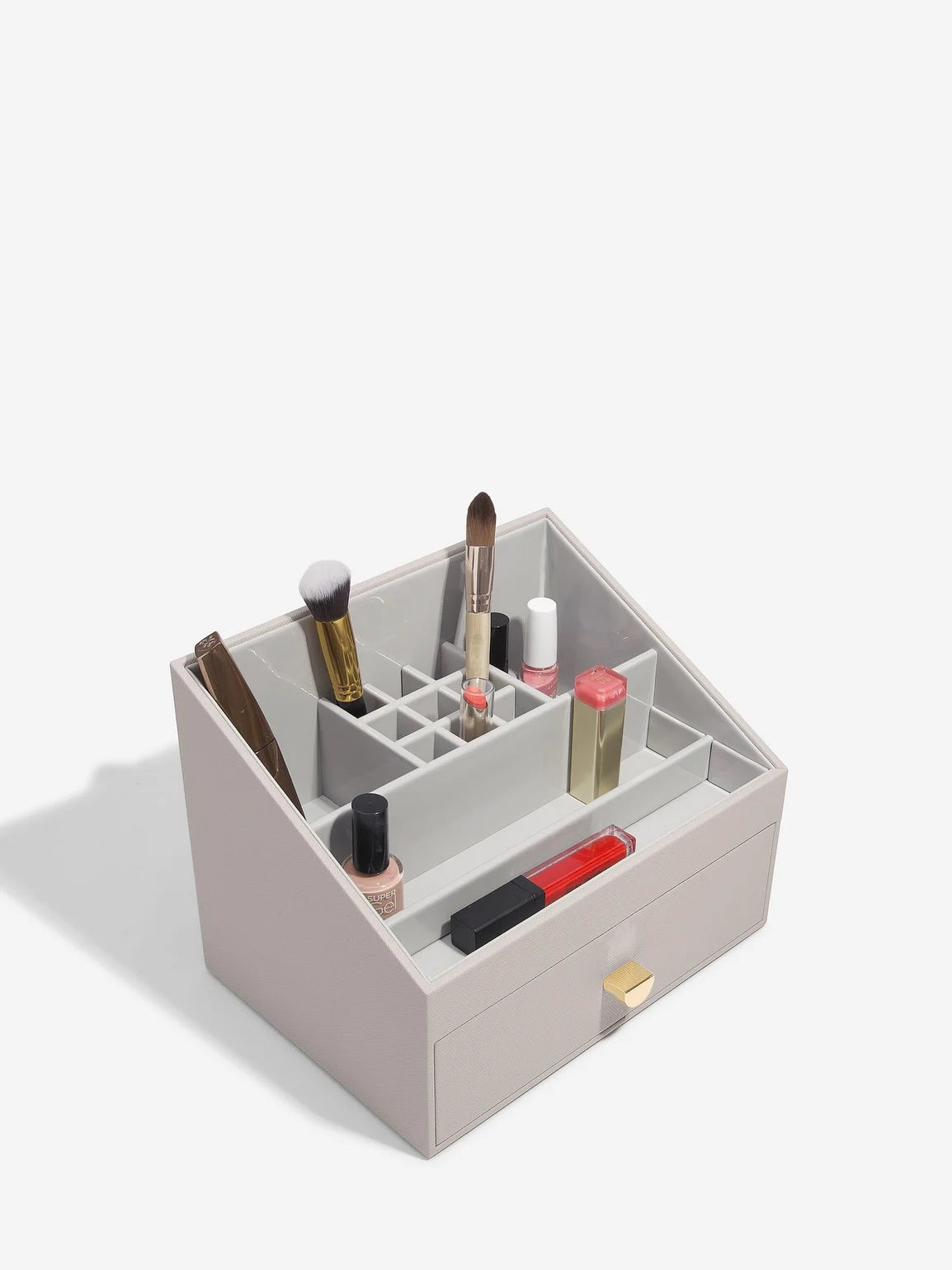 Classic Taupe Makeup Organizer with Drawers - Perfect for Vanity, Bathroom & Travel Storage | Beauty Cosmetic Organizer for Brushes, Lipsticks & Makeup Essentials