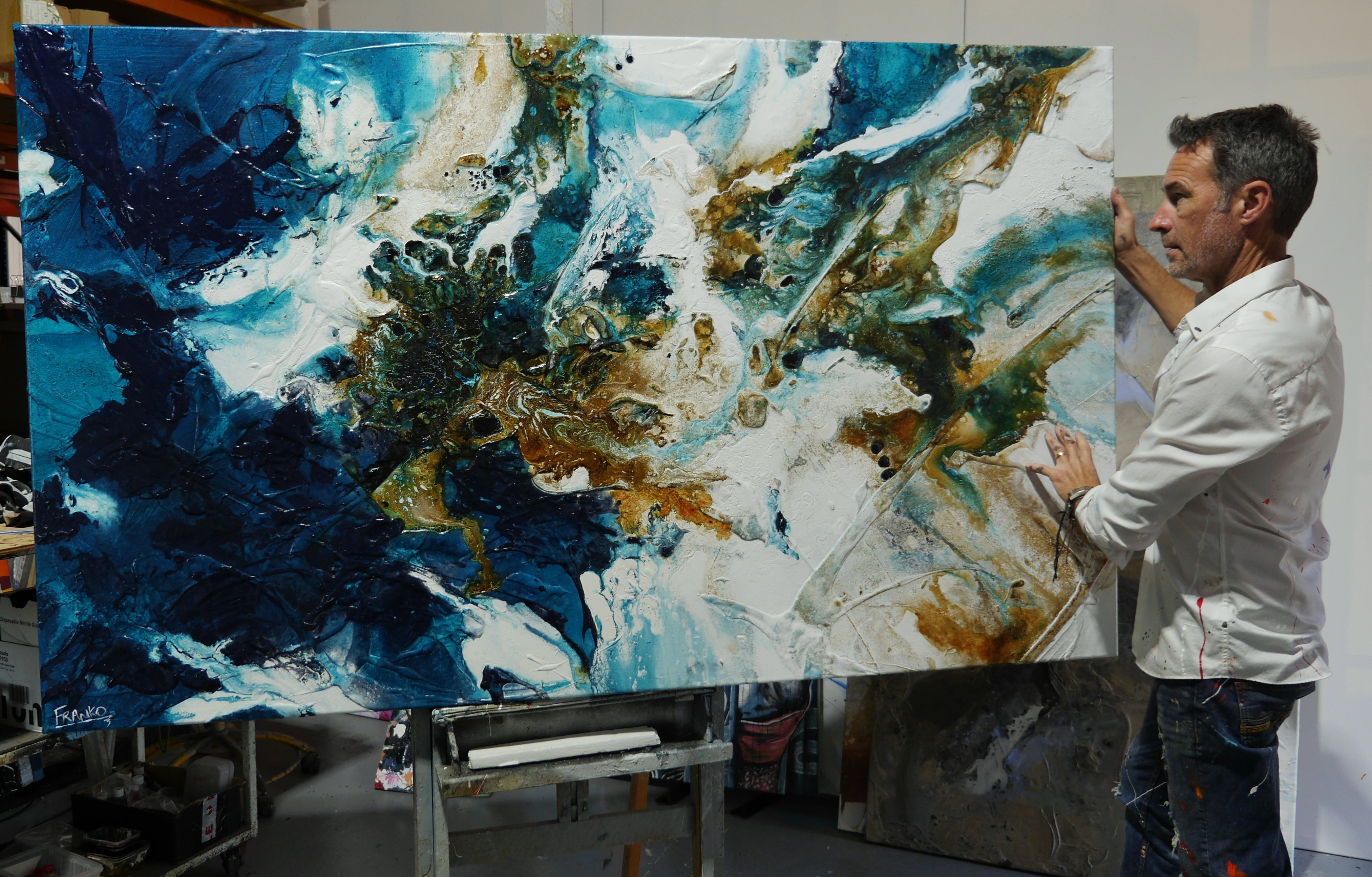 Rustic Teal and Blue Abstract Textured Painting - Modern Wall Art for Living Room, Bedroom & Office Decor