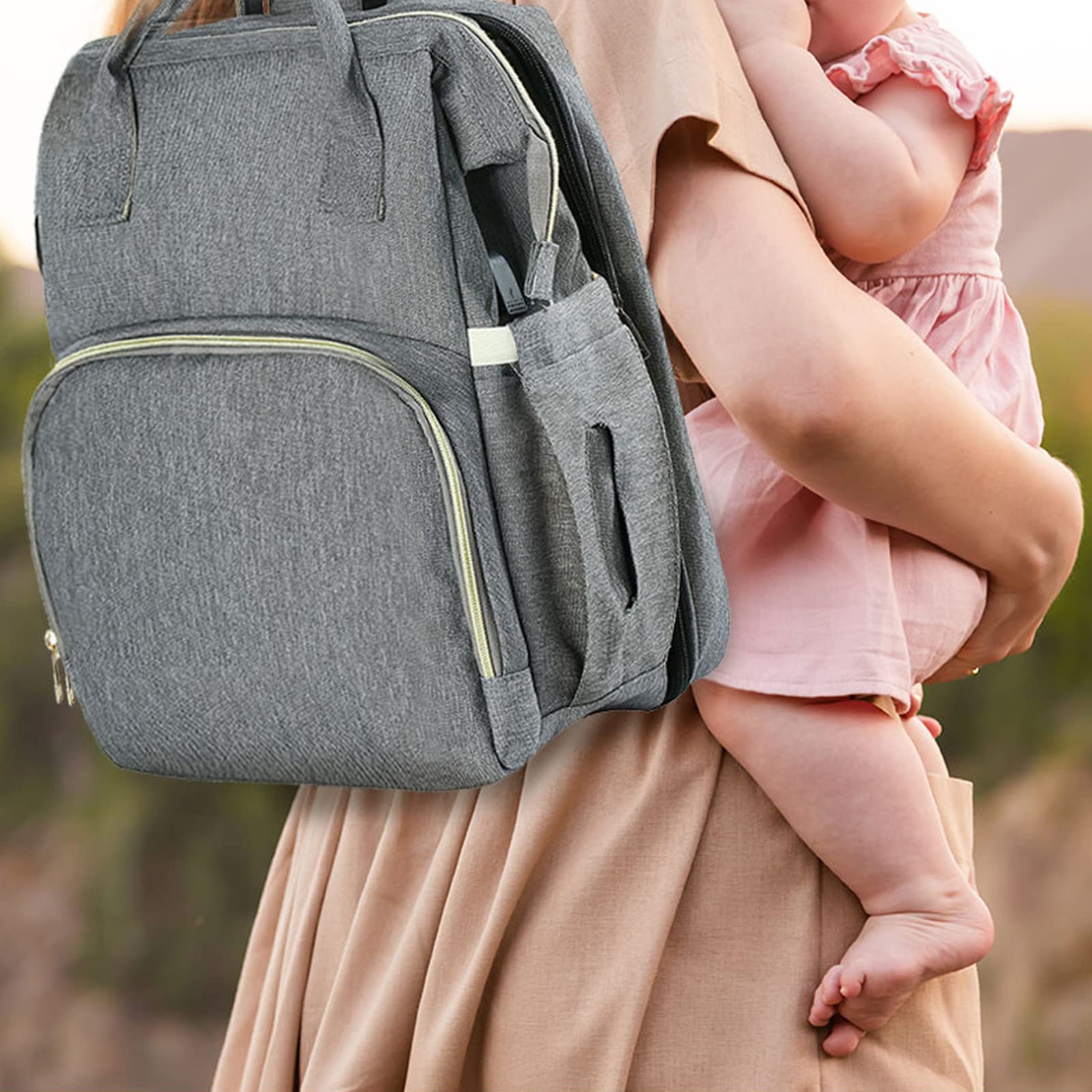 Premium Waterproof Diaper Backpack with Insulated Bottle Pockets & Foldable Changing Pad - Large Multifunctional Baby Bag for Travel, Daycare & Outings (Gray)