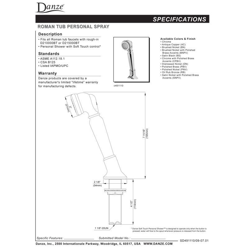 Danze Traditional Brushed Nickel Roman Tub Filler with Handheld Showerhead - Bathroom Faucet Upgrade for Spa-Like Relaxation | Perfect for Master Baths & Luxury Home Renovations
