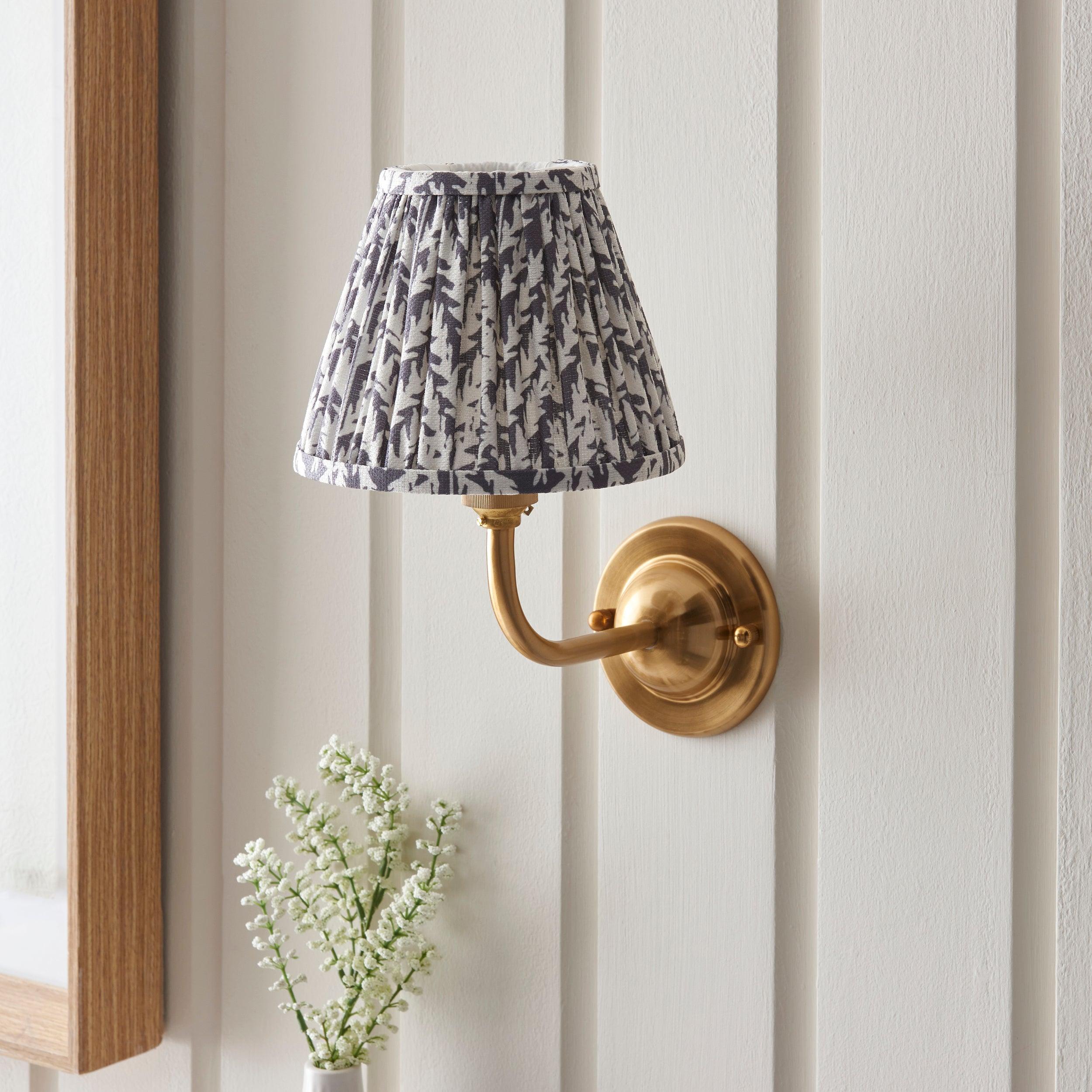 Brass Wall Light with Dome Arc Design & Leaf Accents - 16cm Pearl Grey Shade - Perfect for Bedroom, Living Room, and Hallway Lighting Decor
