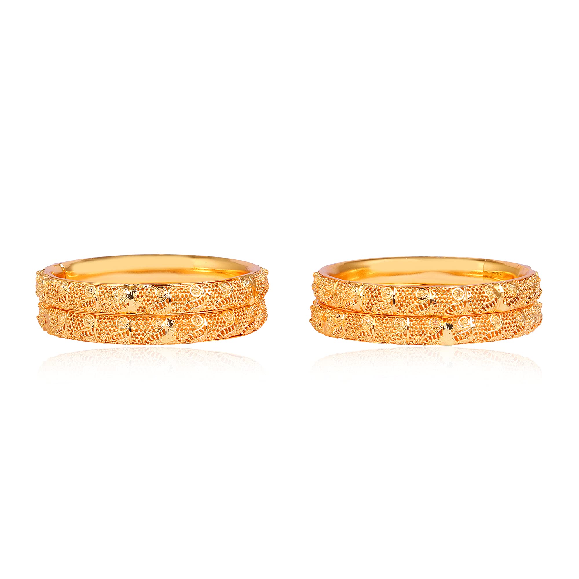 Indian Gold Plated Bangles Set of 4 - Traditional Pola Bracelets for Women | Bollywood Inspired Jewelry | Trendy Costume Bangles for Weddings, Parties & Festive Occasions