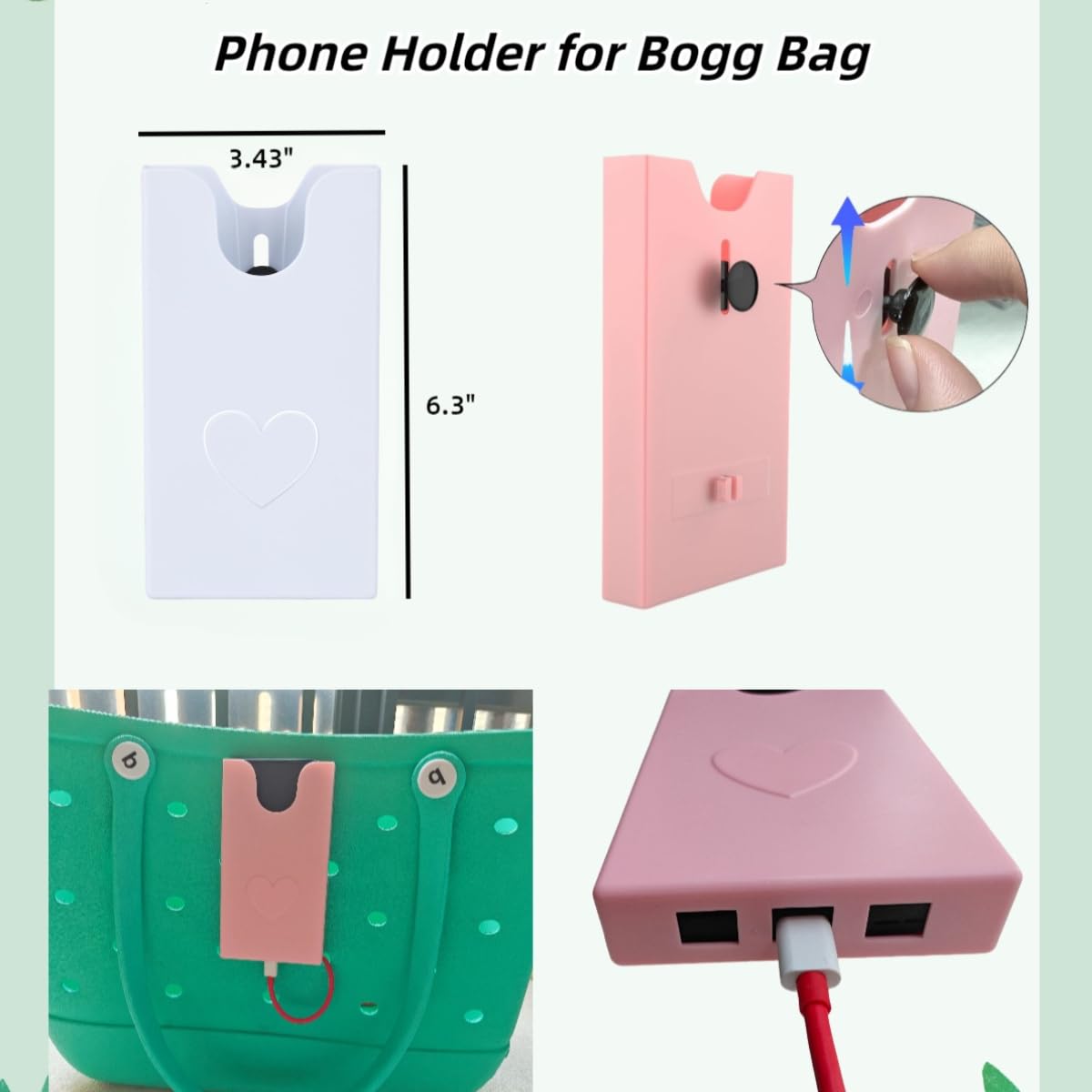 Bogg Bag Accessories Set - Clear Waterproof Toiletry Organizer, Phone Holder with Hooks & Keychain (White) | Perfect for Beach Trips, Pool Days & Travel Organization