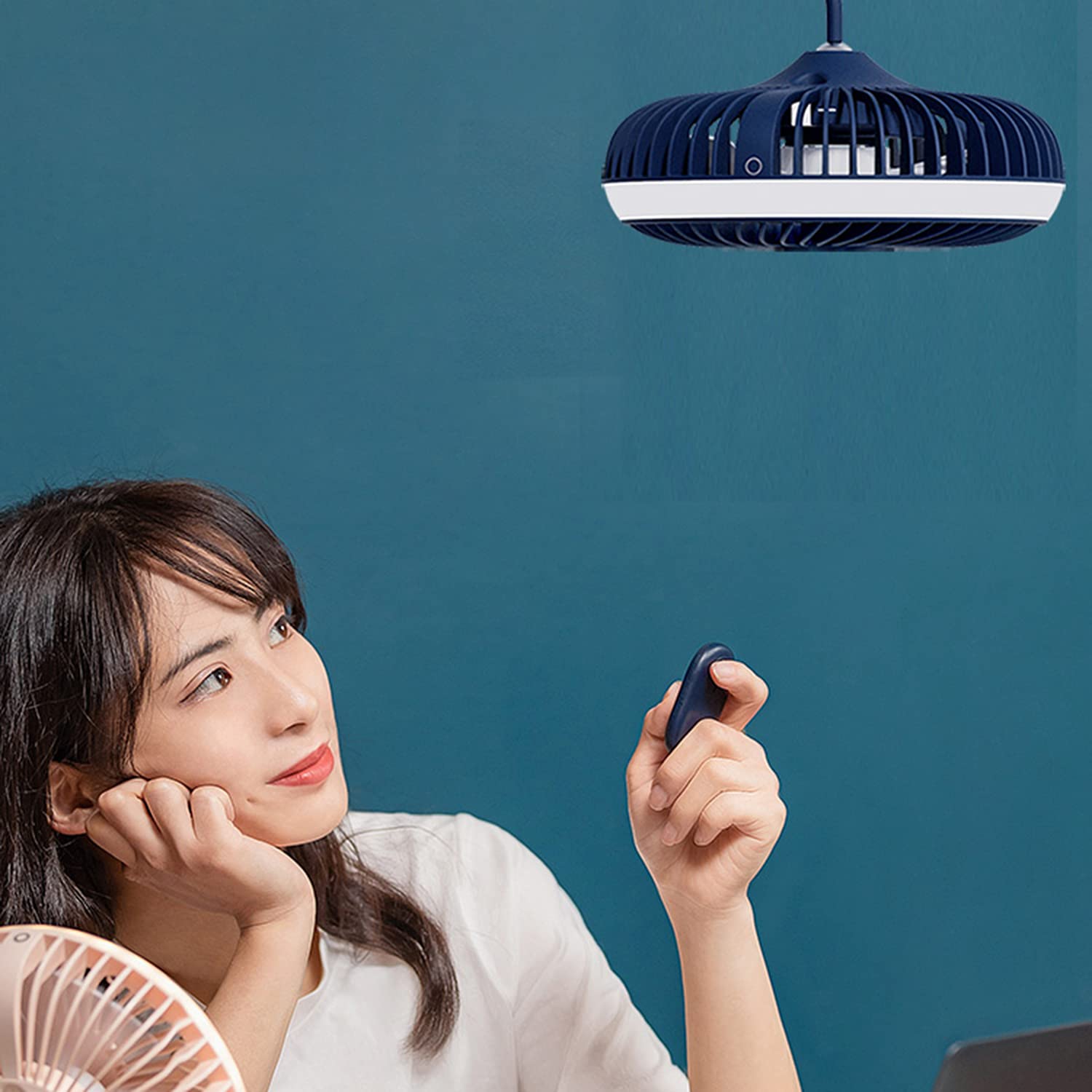 Portable Camping Ceiling Fan with LED Light - 4000mAh Rechargeable Battery, Remote Control, 3 Speed Settings - Perfect for Outdoor Camping, RV Travel, Home & Office Use