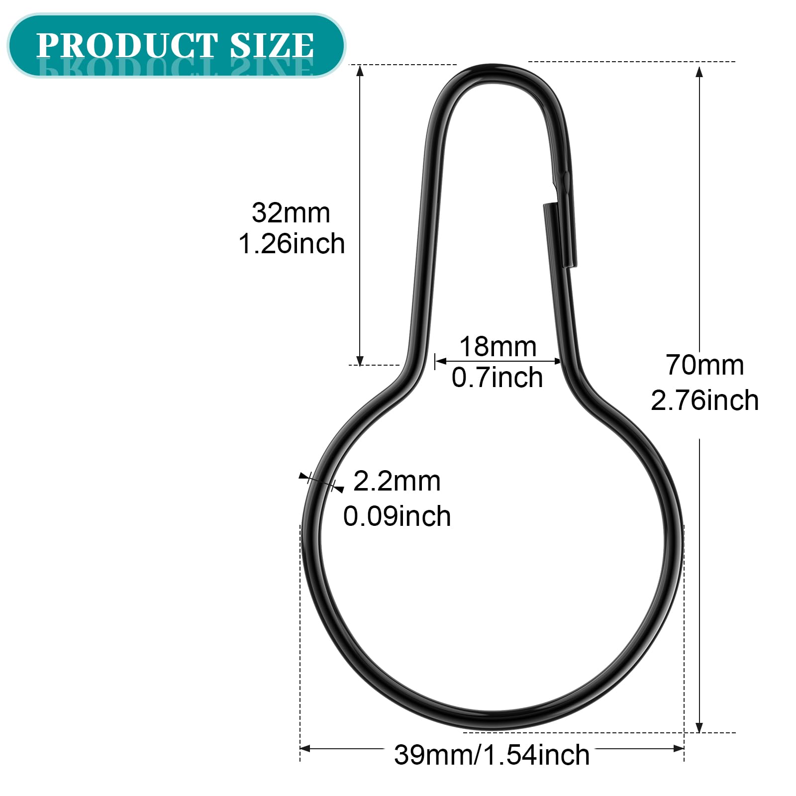 Geetery 150 Pcs Rust-Proof Stainless Steel Shower Curtain Hooks - Reusable Metal Shower Rings for Bathroom, Bedroom & Kitchen - Durable & Multi-Functional Bath Accessories (Black) - Perfect for Home, Hotel & Dorm Decor