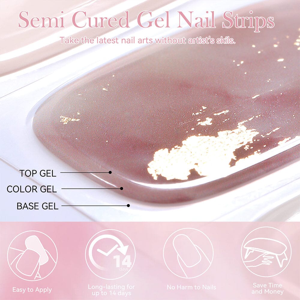 20 Tips Pink Semi Cured Gel Nail Strips N016 - DIY Salon Quality Nails at Home, Perfect for Parties, Weddings & Special Occasions