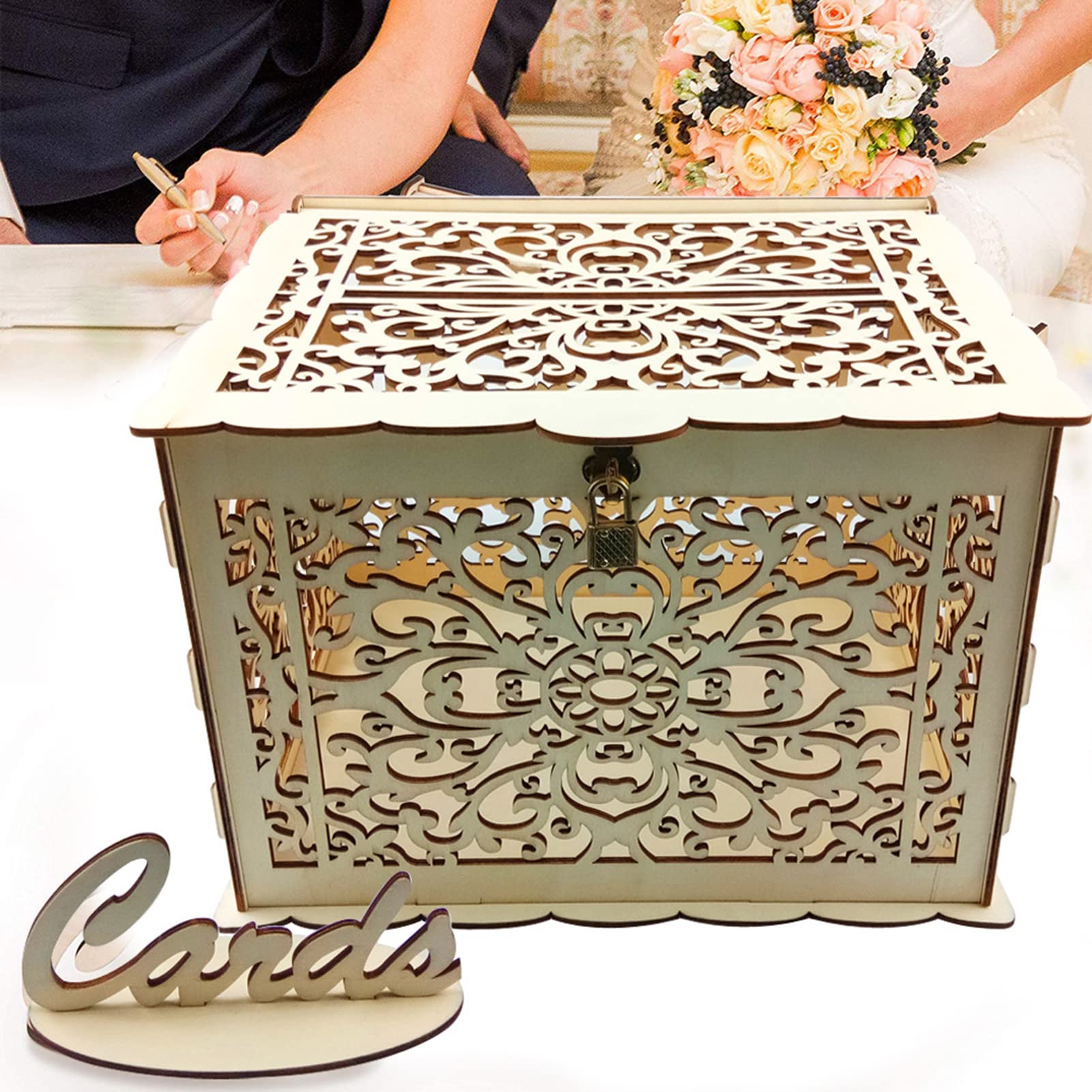 Wooden Wedding Card Box with Lock - Gift & Money Holder for Parties & Events