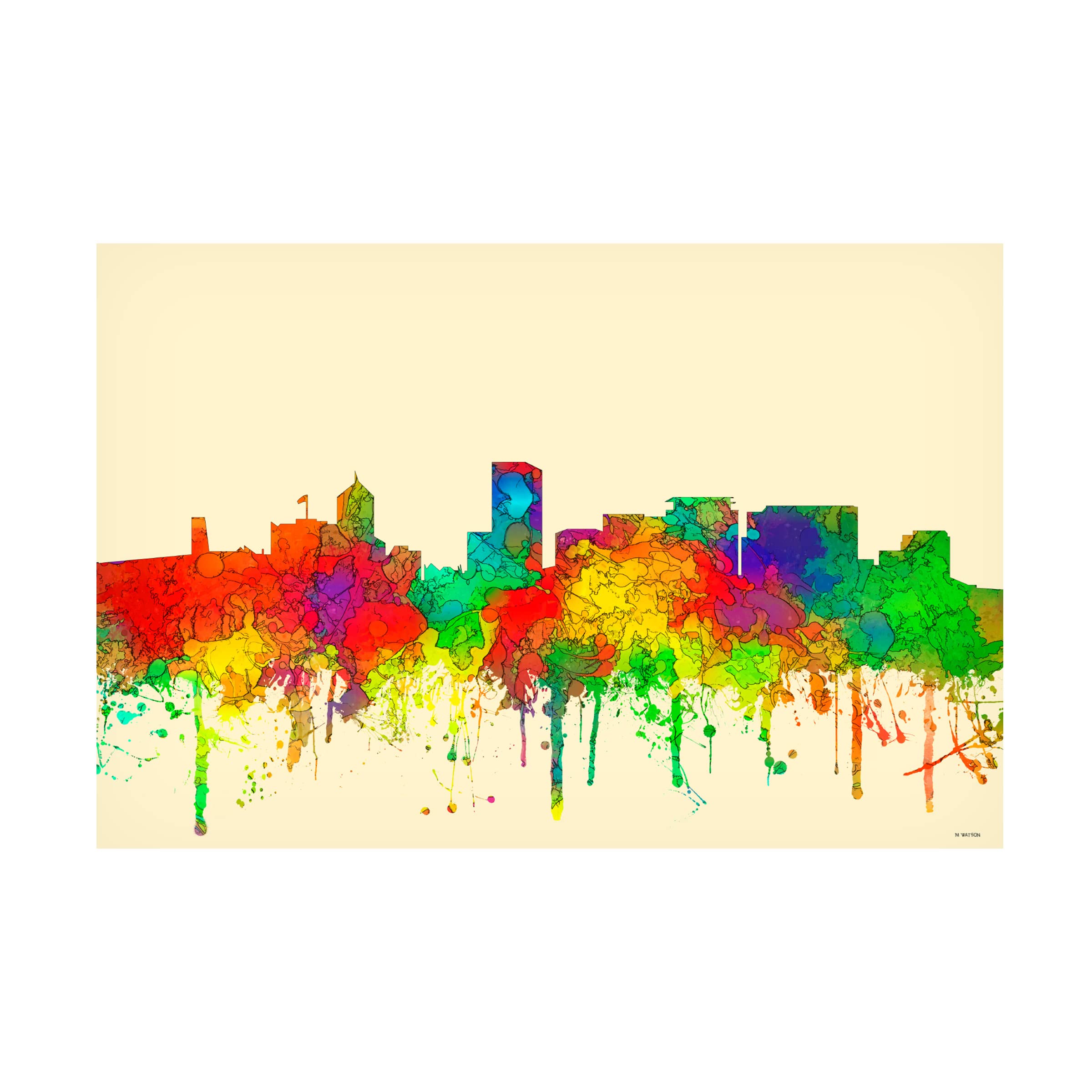 Trademark Fine Art 'Portland Oregon Skyline' Canvas Wall Art by Marlene Watson - 16x24 Inches, Modern Cityscape Painting for Living Room, Office & Home Decor