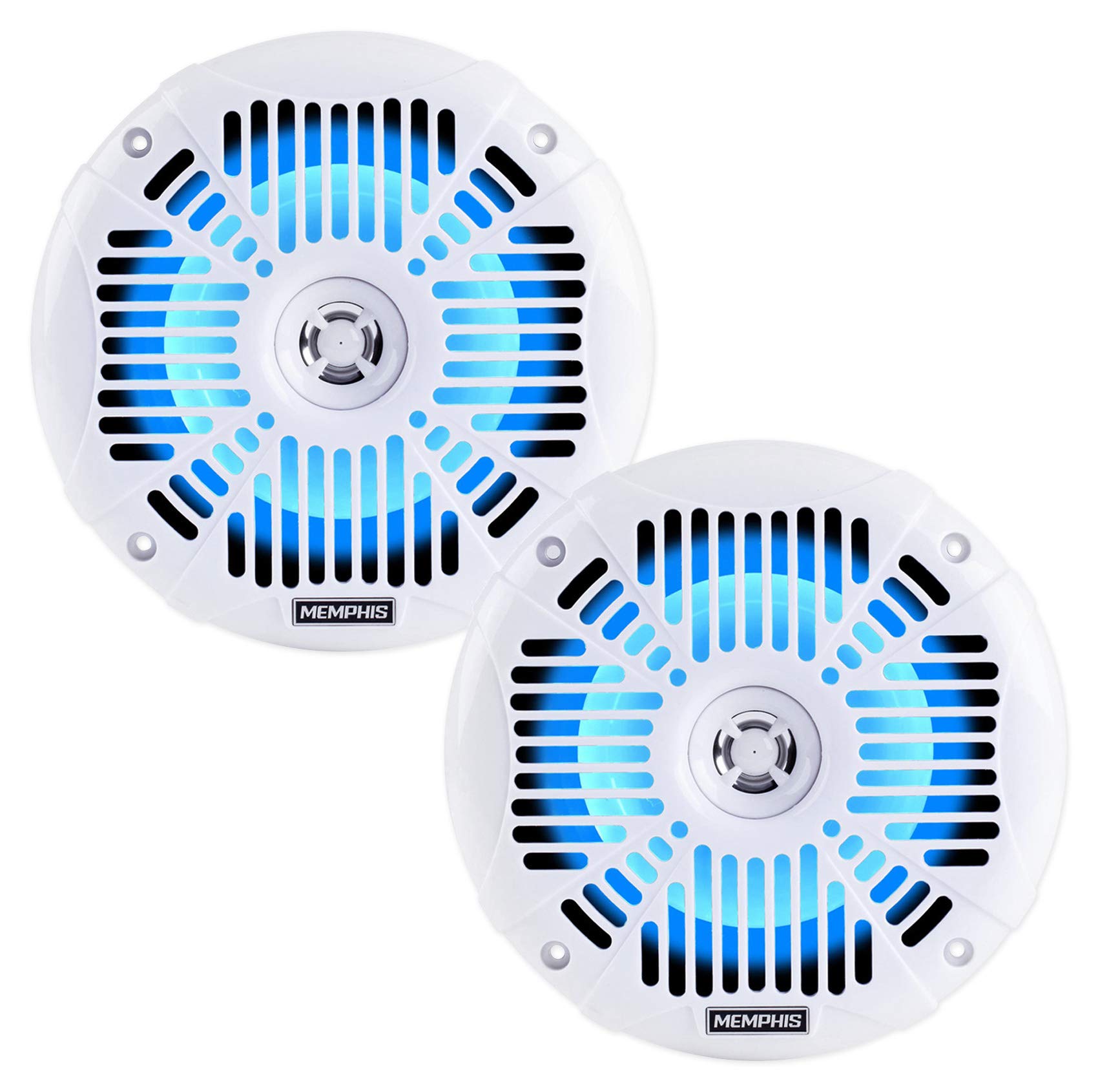 Memphis Audio MXA602SLW 80 Watt 6.5 Inch White Marine LED Speakers - Waterproof Boat Stereo System for Outdoor Marine Use on Boats, Yachts, and Pool Areas