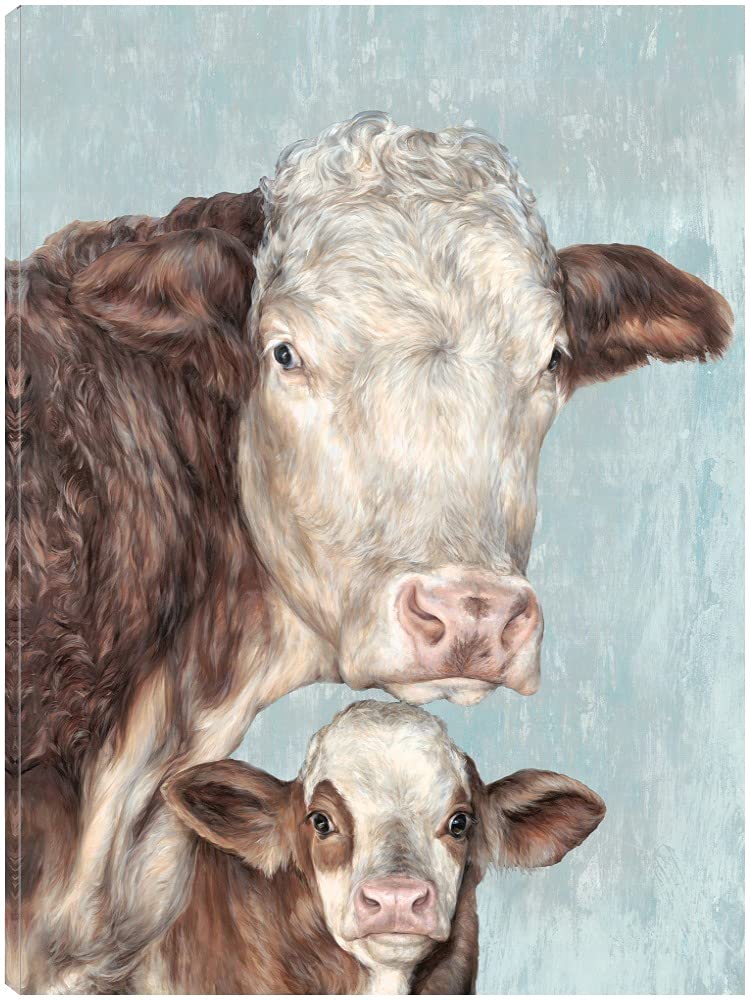 Premium Cow Family Canvas Wall Art by Dina Perejogina - Modern Farmhouse Decor for Living Room, Bedroom, Office & More - Ready to Hang 42x56 Inches - Perfect for Rustic, Country & Boho Home Styling