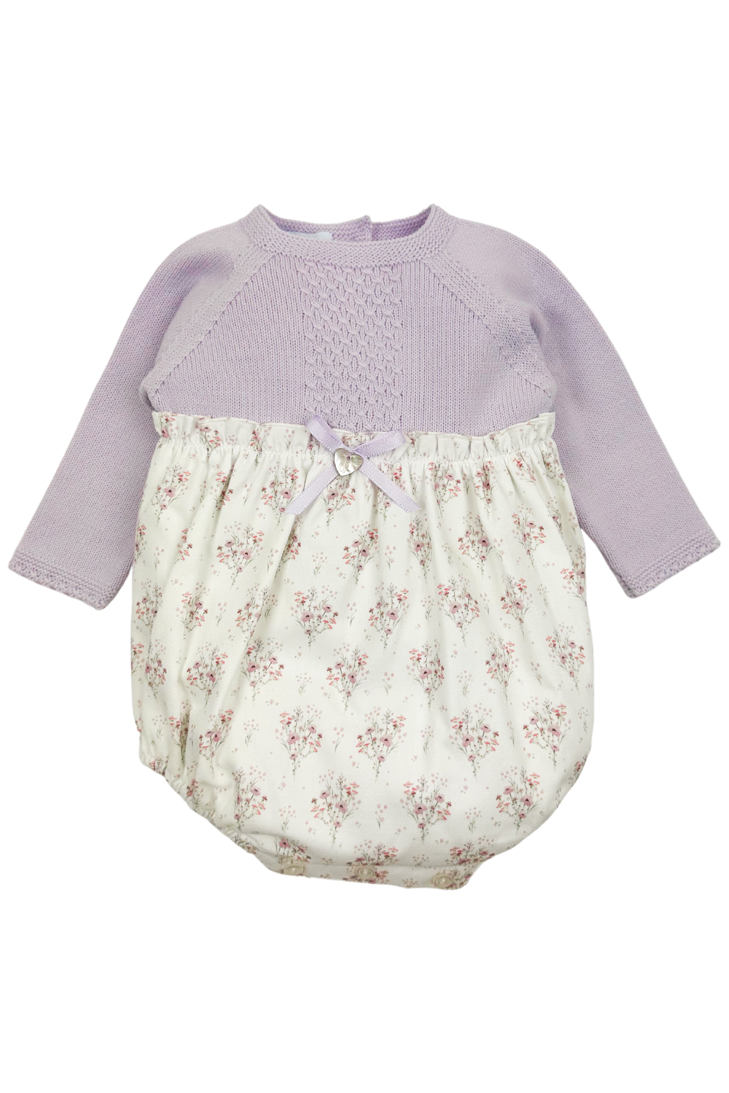 Nancy Lilac Half Knit Floral Romper for Women - Summer Casual Jumpsuit with Short Sleeves & Elastic Waist - Perfect for Beach Vacation, Date Night and Outdoor Activities
