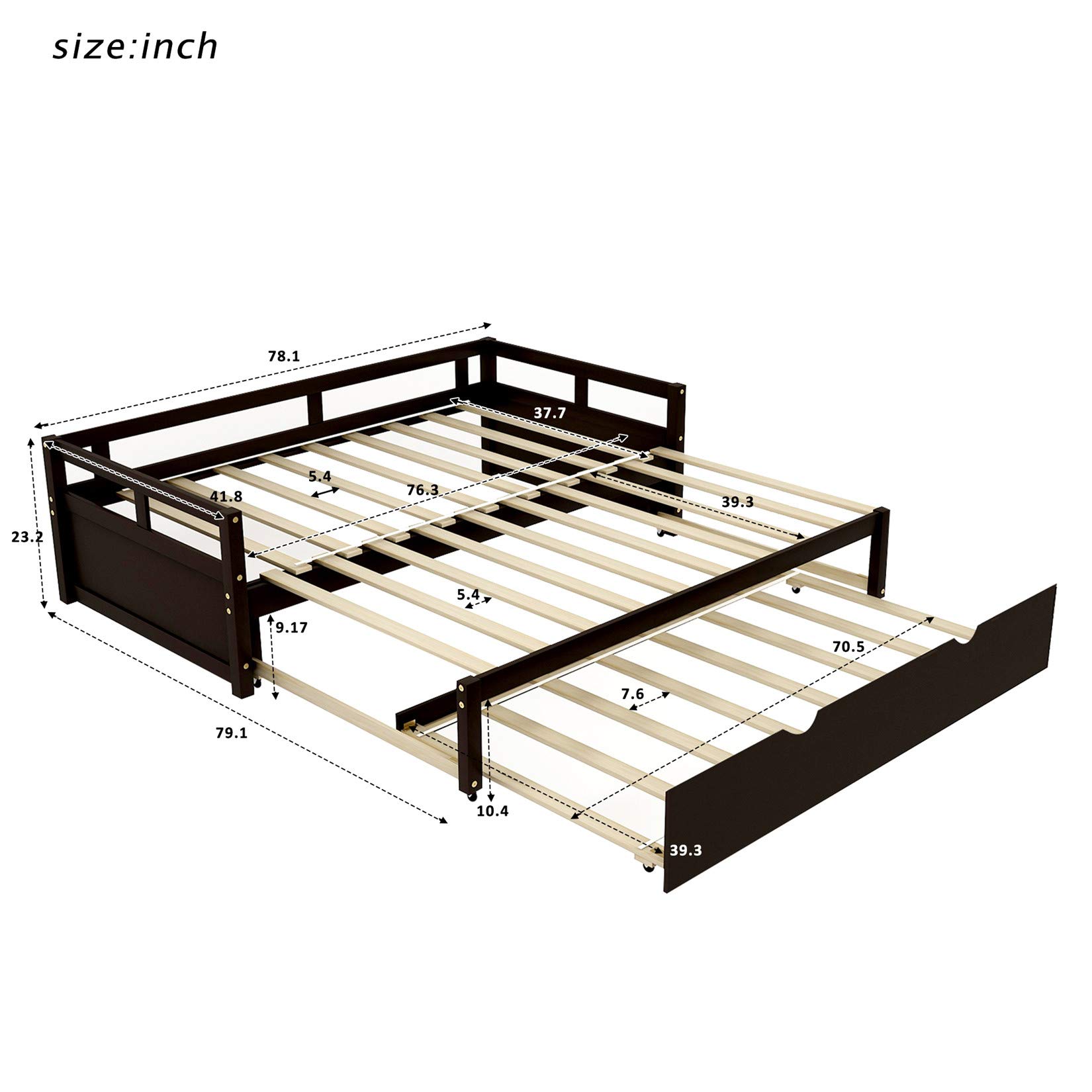 Convertible Daybed with Trundle - Twin to King Size Sofa Bed | Solid Wood Extendable Sleeper for Bedroom & Living Room | Espresso Finish | Perfect for Guest Rooms, Small Spaces & Multi-Functional Furniture Needs