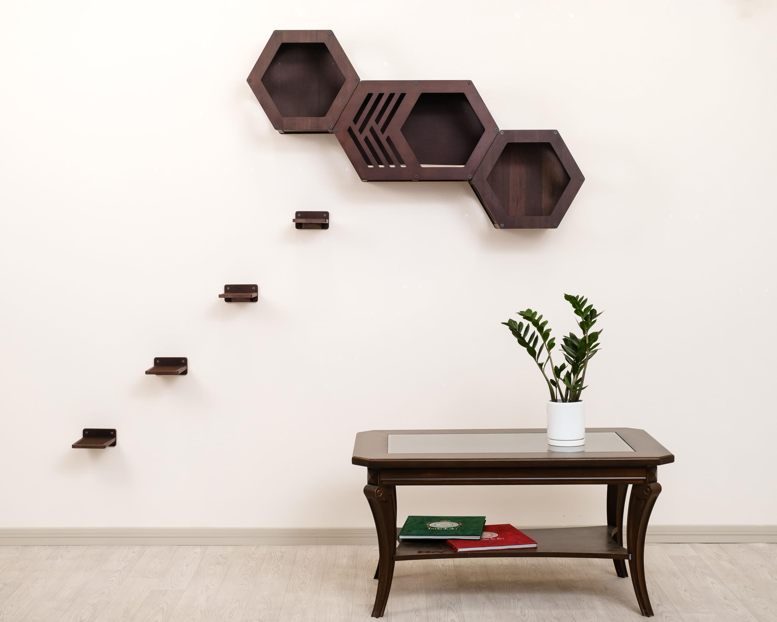 Hexagon Cat Wall Shelf - Modern Cat Furniture with Large Cat Bed & Play Tower - Perfect for Indoor Cat Climbing, Lounging & Playtime