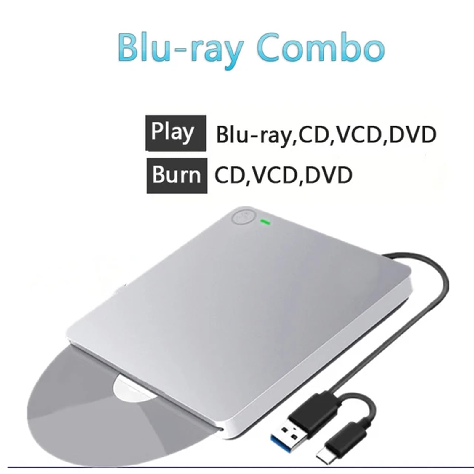 NQYZZFD External Blu Ray DVD Drive Burner - USB 3.0 & Type-C BD/CD/DVD RW Optical Drive for Laptop, Mac, PC, MacBook Pro/Air - Compatible with Windows & macOS | Perfect for Movie Watching, Data Backup & Disc Burning