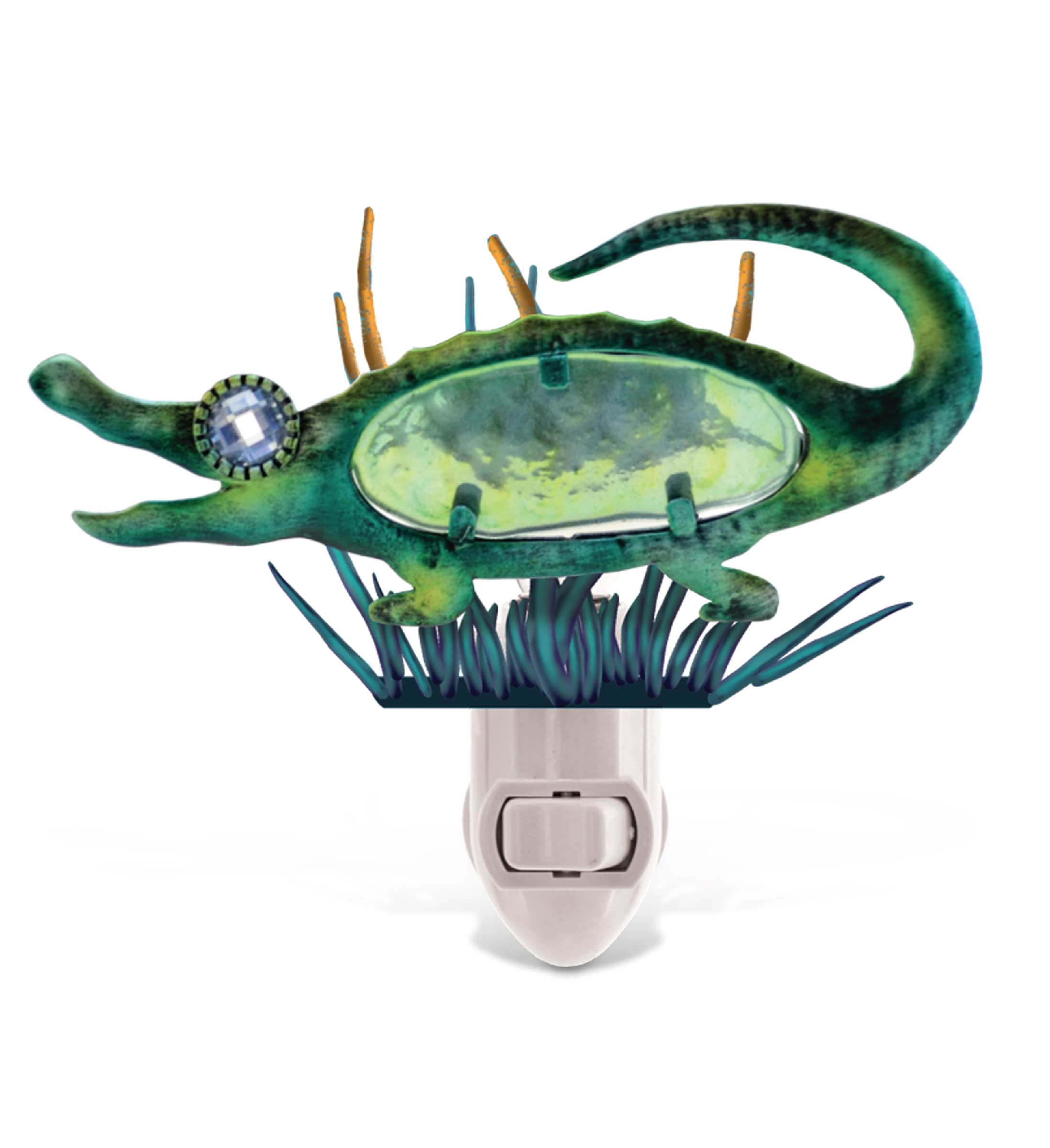 COTA Global Alligator Night Light - Handmade Metal & Glass Wall Plug-In Nightlight with Switch, 5 Inch Unique Home Décor for Kids Room, Nursery, or Bedroom | Perfect Gift for Birthdays & Holidays