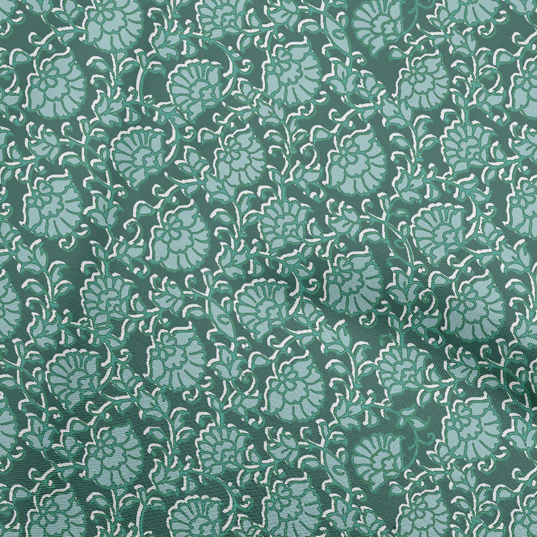 oneOone Cotton Poplin Teal Green Kalamkari Printed Fabric by The Yard - 42 Inch Wide for DIY Clothing, Quilting & Home Decor Sewing Supplies | Perfect for Dresses, Curtains & Craft Projects