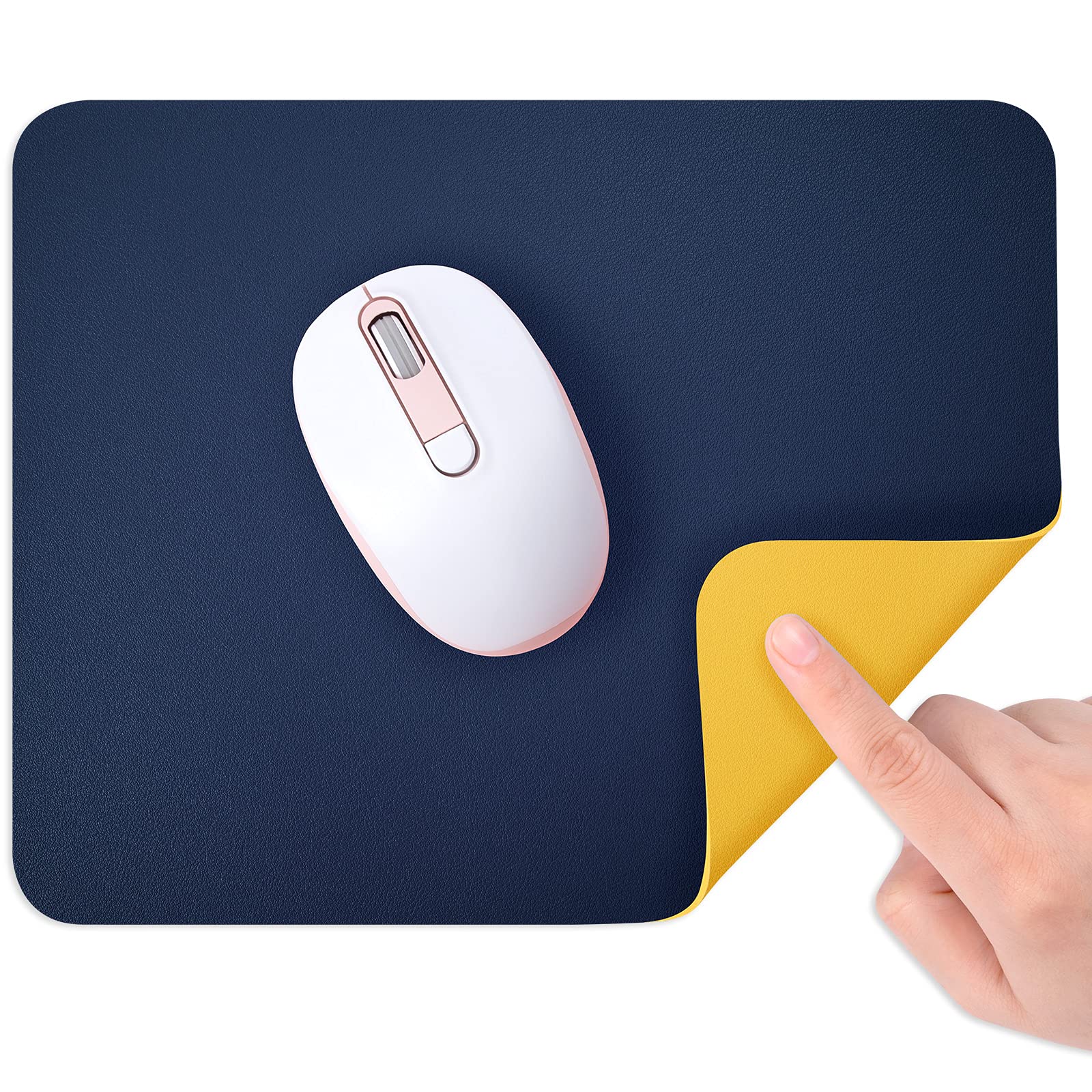 Premium Double-Sided PU Leather Mouse Pad - 10.2 x 8.7 Inch Round Non-Slip Desk Mat for Office, Home & Gaming (Blue & Yellow) | Waterproof Cute Mousepad for Laptop, PC, Men, Women & Kids | Perfect for Workstations, Gaming Setups & Home Offices