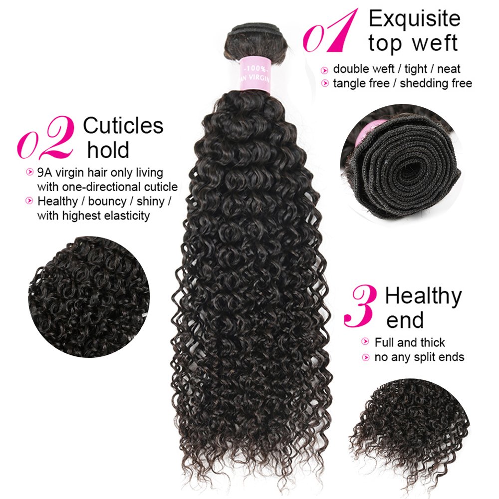 8A Brazilian Virgin Hair Kinky Curly Bundles - 3 Pack Unprocessed Human Hair Weave Extensions (22