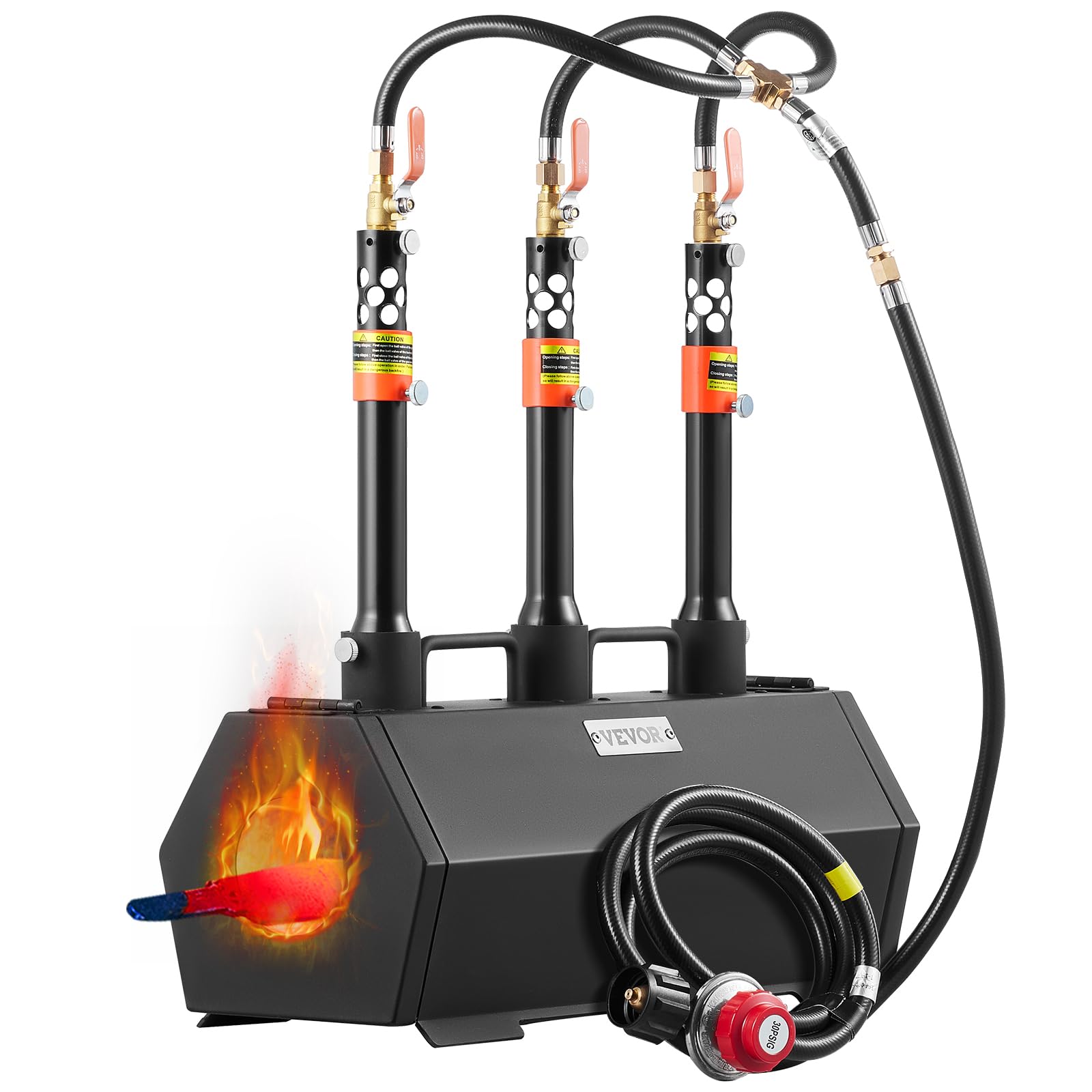 VEVOR 3 Burner Portable Propane Forge - 2600℉ High-Temperature Blacksmithing Gas Forge for Knife Making, Farrier Work & Metal Forging | Large Hexagon Cold-Rolled Steel Construction | Perfect for DIY Blacksmith Projects, Horseshoeing & Professional Metalworking