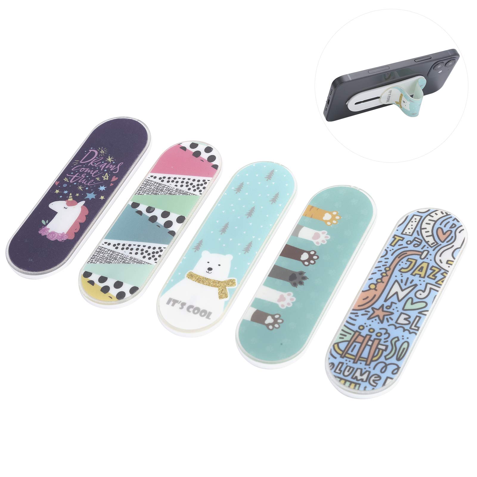 5-Pack Finger Strap Phone Holder with Reusable Gel Pad - 5 Color Options for Secure Grip & Stand - Compatible with Smartphones & Tablets - Perfect for Work, Travel, and Hands-Free Viewing