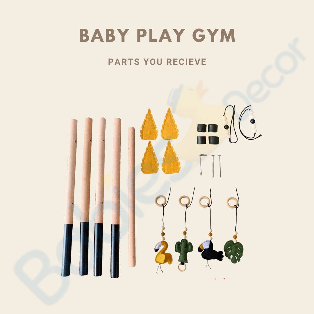 Baby Activity Play Gym with Wooden Frame - Soft Toys & Rattles for Newborns & Infants - Developmental Playmat for Tummy Time & Sensory Stimulation - Perfect for Nursery, Daycare & Home Playtime
