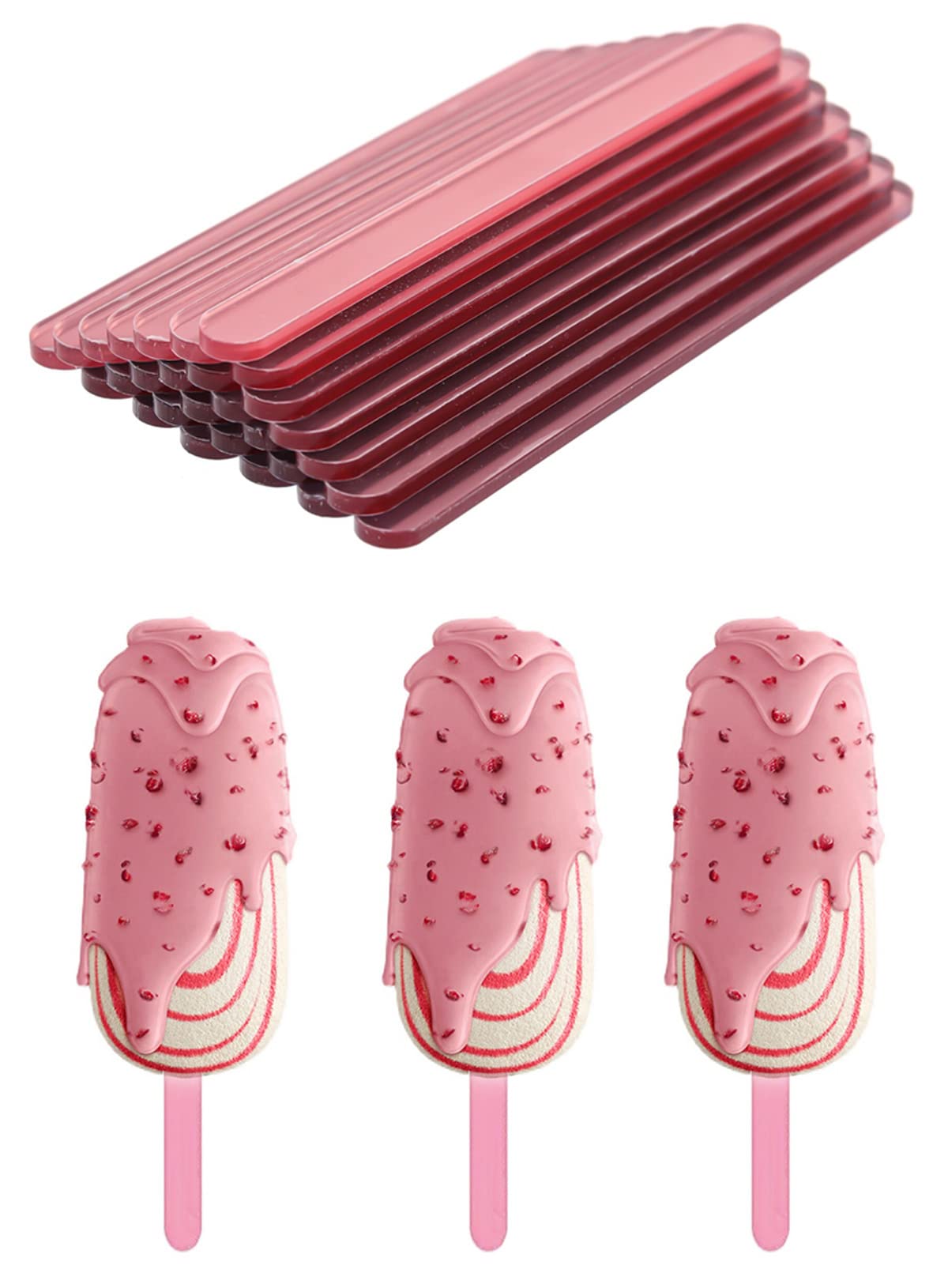 CAKE DECOR™ Rose Gold Acrylic Ice Cream Sticks (10pcs) - Perfect for Cakesicles, Popsicles, Candy Making & DIY Dessert Decorations