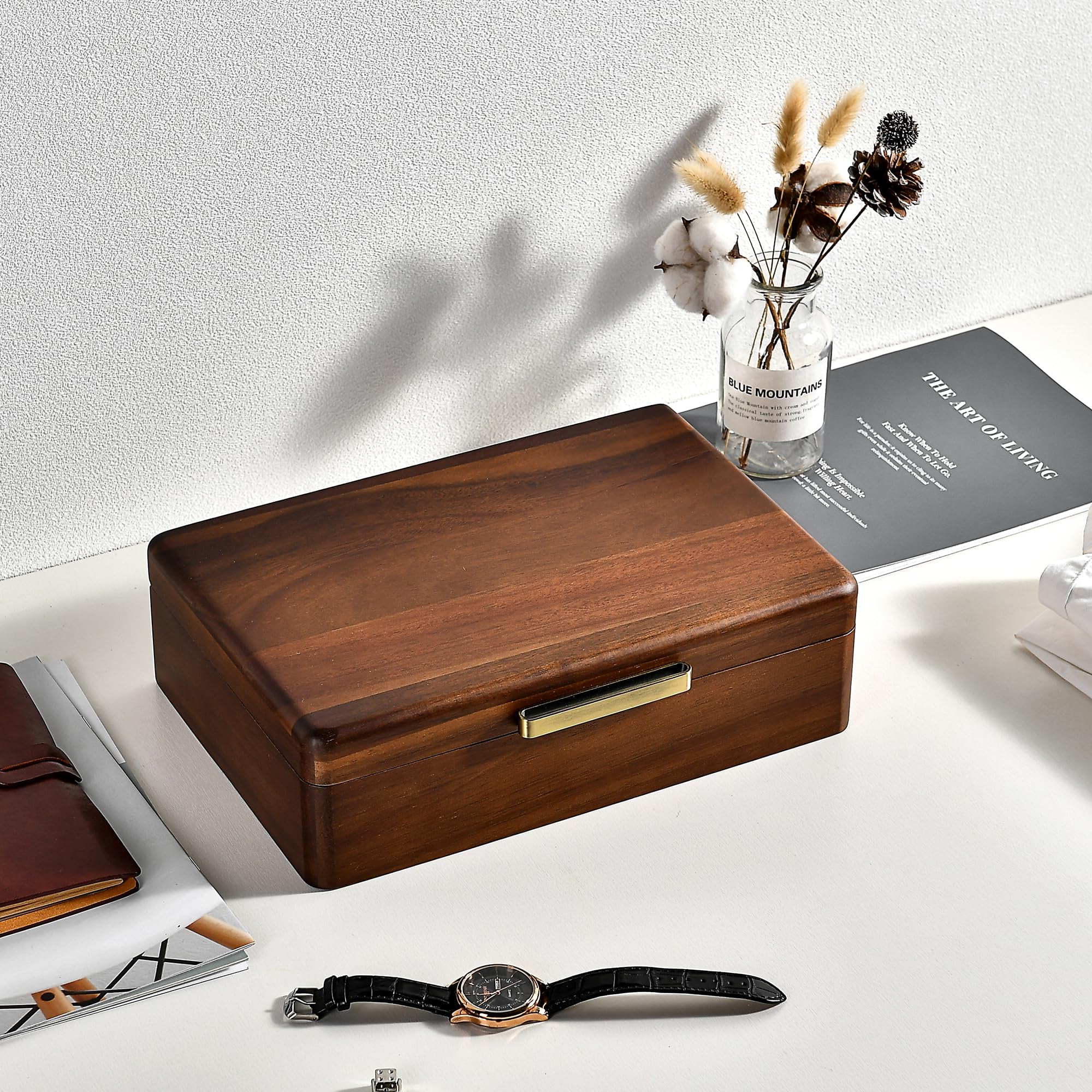 Shanik Large Wooden Watch Box for Men - 10 Slot Personalized Watch Storage Organizer with Engraving - Luxury Watch Display Case for Collectors & Gifts (Home, Office, Travel)