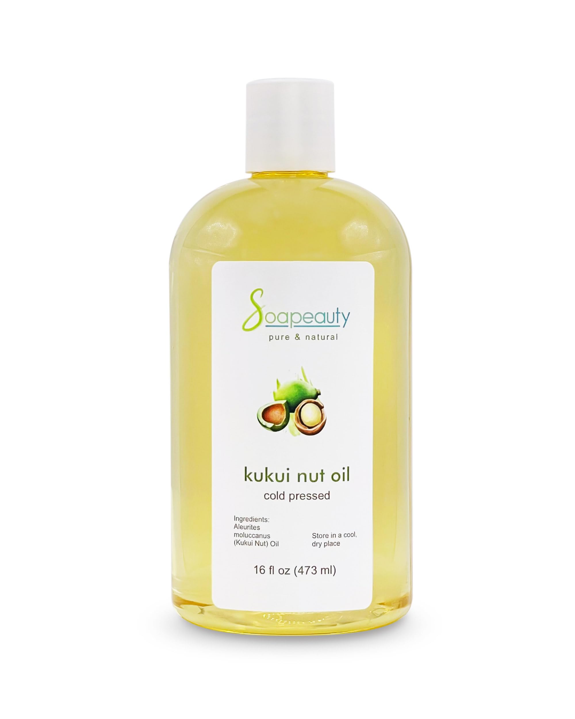 Pure Cold-Pressed Kukui Nut Oil - 100% Natural Unrefined Carrier Oil for Essential Oils | Face, Skin & Hair Moisturizer | Soap Making & DIY Beauty Products | Bulk Sizes 2oz to 7lbs (16oz Bottle) | Perfect for Massage, Aromatherapy & Natural Skincare Routine