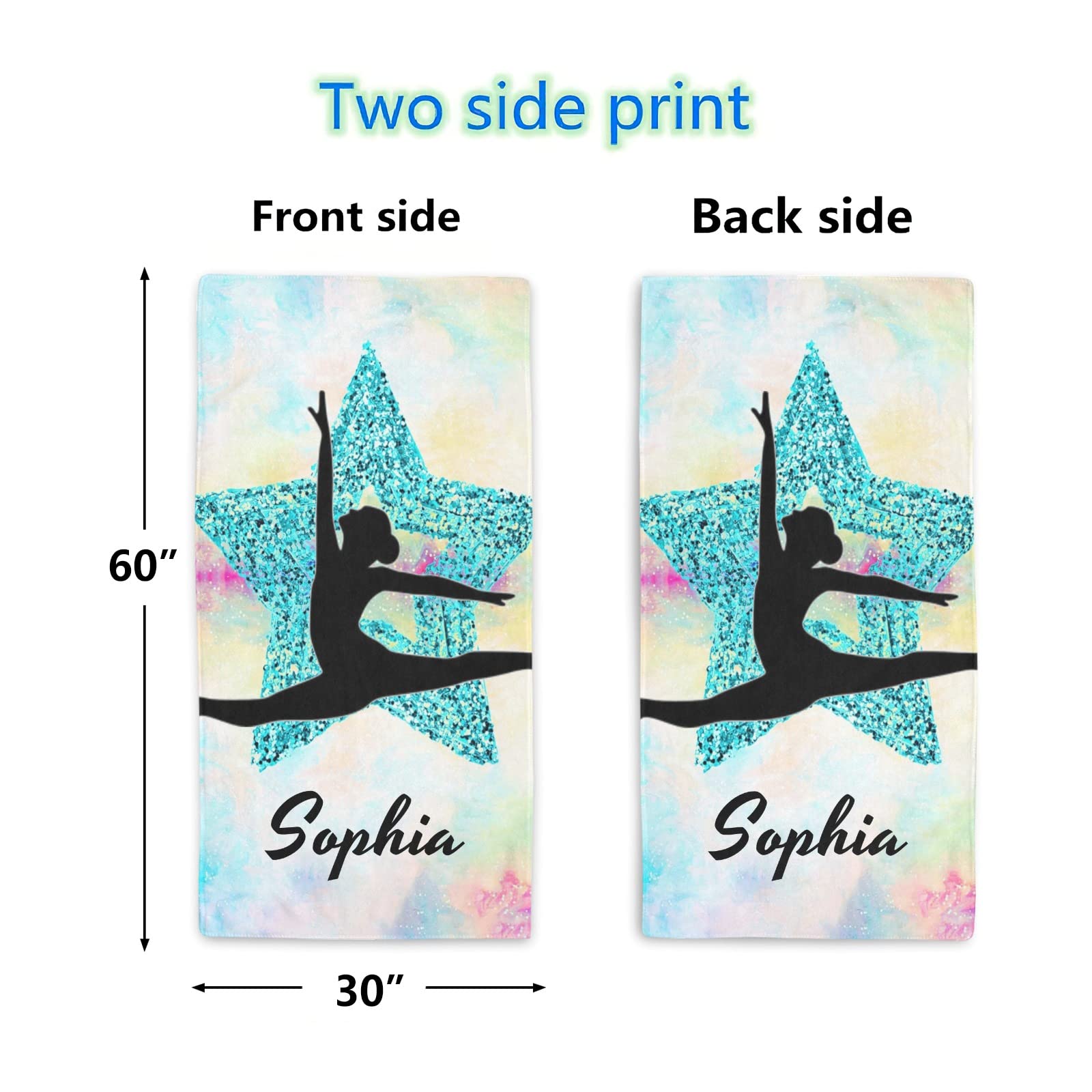 Custom Name Gymnastics Beach Towel - 30x60 Inch Personalized Sports Towel for Women, Men, Girls & Boys - 2-Sided Printing - Perfect for Gymnastics, Swimming, Beach, Pool & Yoga - Great Gift Idea