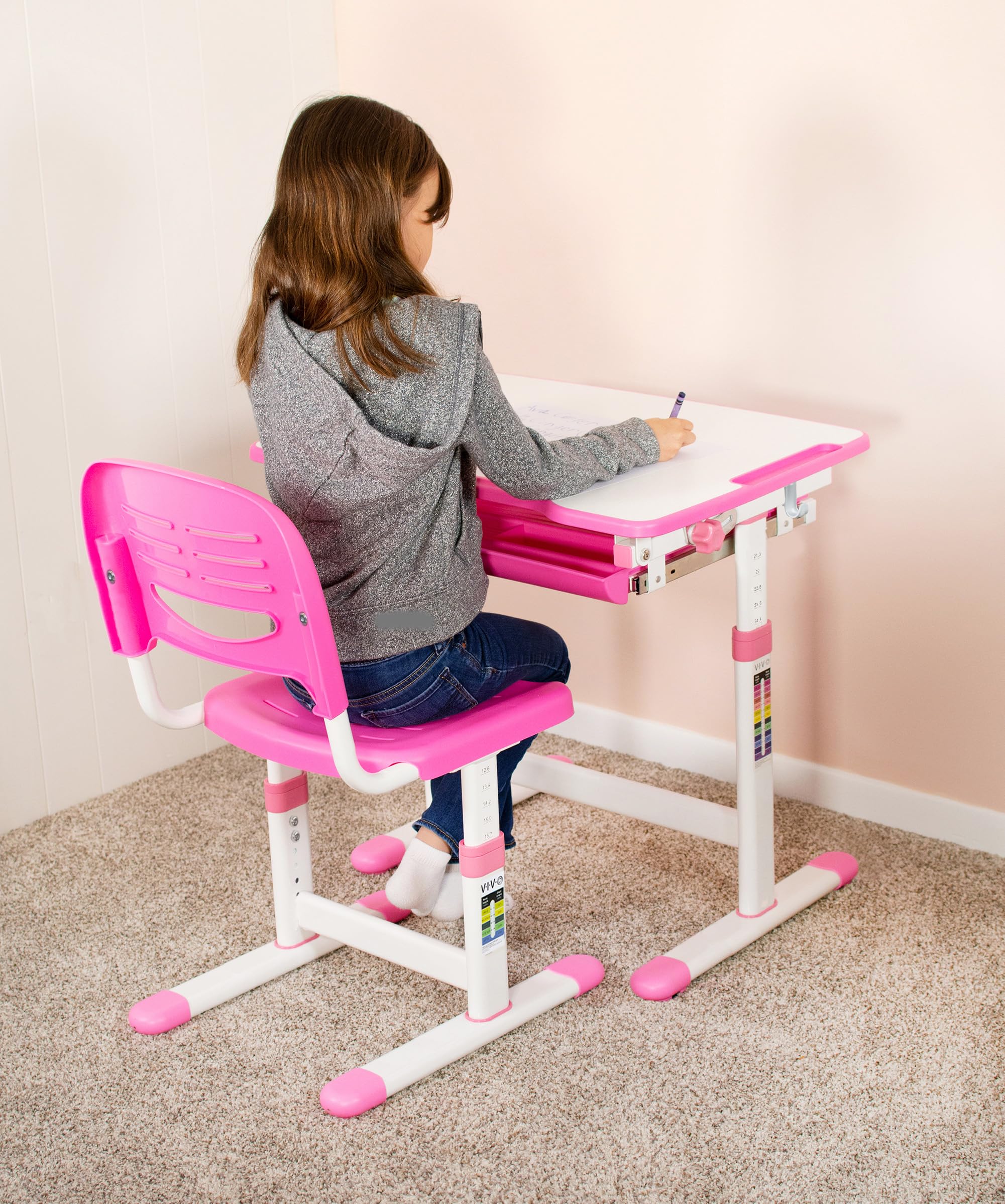 VIVO Height Adjustable Kids Desk Chair - Ergonomic Children's Study Chair with Back Support, Pink (DESK-V201P-CH) - Perfect for Homeschooling, Online Learning & Playroom Activities