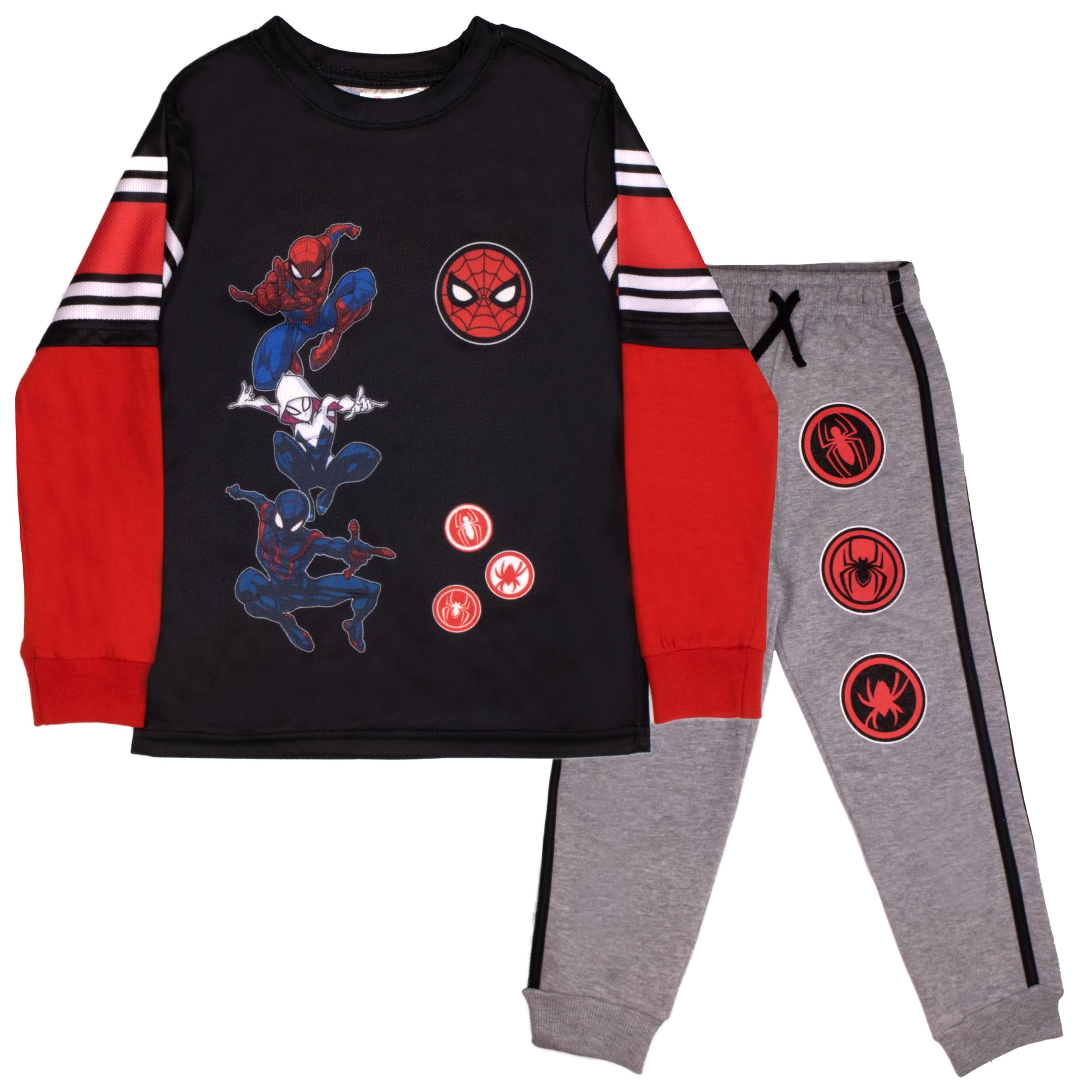 Marvel Avengers Spider-Man Boys 2-Piece Long Sleeve Active Mesh T-Shirt & Pants Set - Superhero Costume for Kids Play, Cosplay & Halloween Outfits