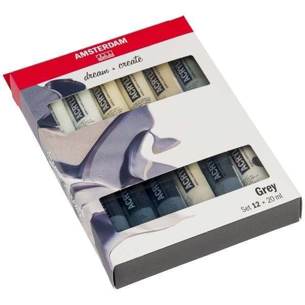 Amsterdam Standard Series Acrylic Paint Set - 12 Professional Artist Colors in Gray Tones | Perfect for Canvas Painting, Sketching & DIY Art Projects