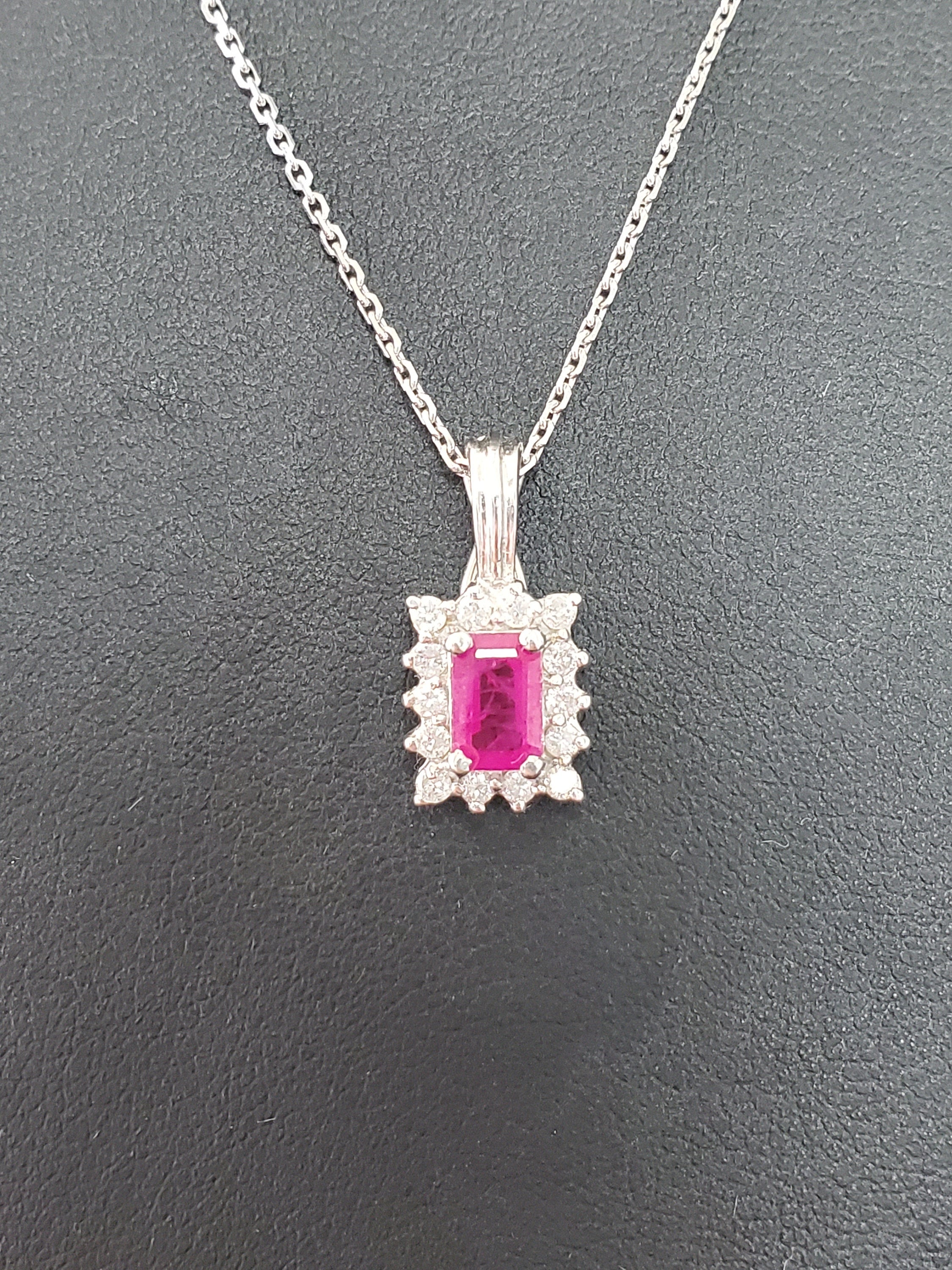 14K White Gold Ruby & Diamond Halo Pendant Necklace - 0.87cttw Genuine Gemstone Jewelry for Women, Perfect Gift for Anniversary, Valentine's Day & Special Occasions