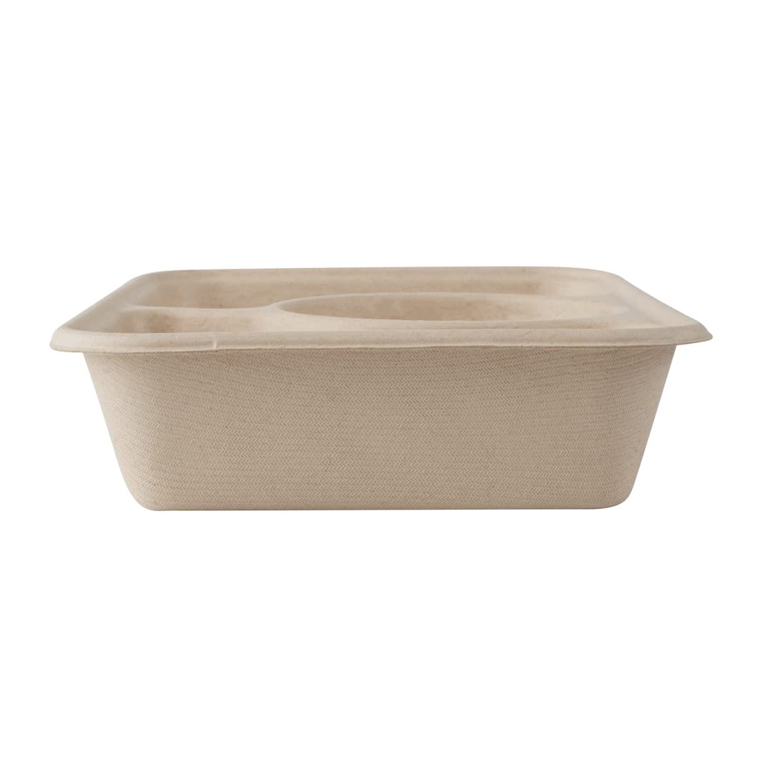 Eco-Friendly 31.3oz Sugarcane Fiber Takeout Containers - 100-Pack 3-Compartment Microwavable To-Go Boxes | Sustainable Bagasse Food Containers for Restaurants, Catering & Meal Prep (Lids Sold Separately)