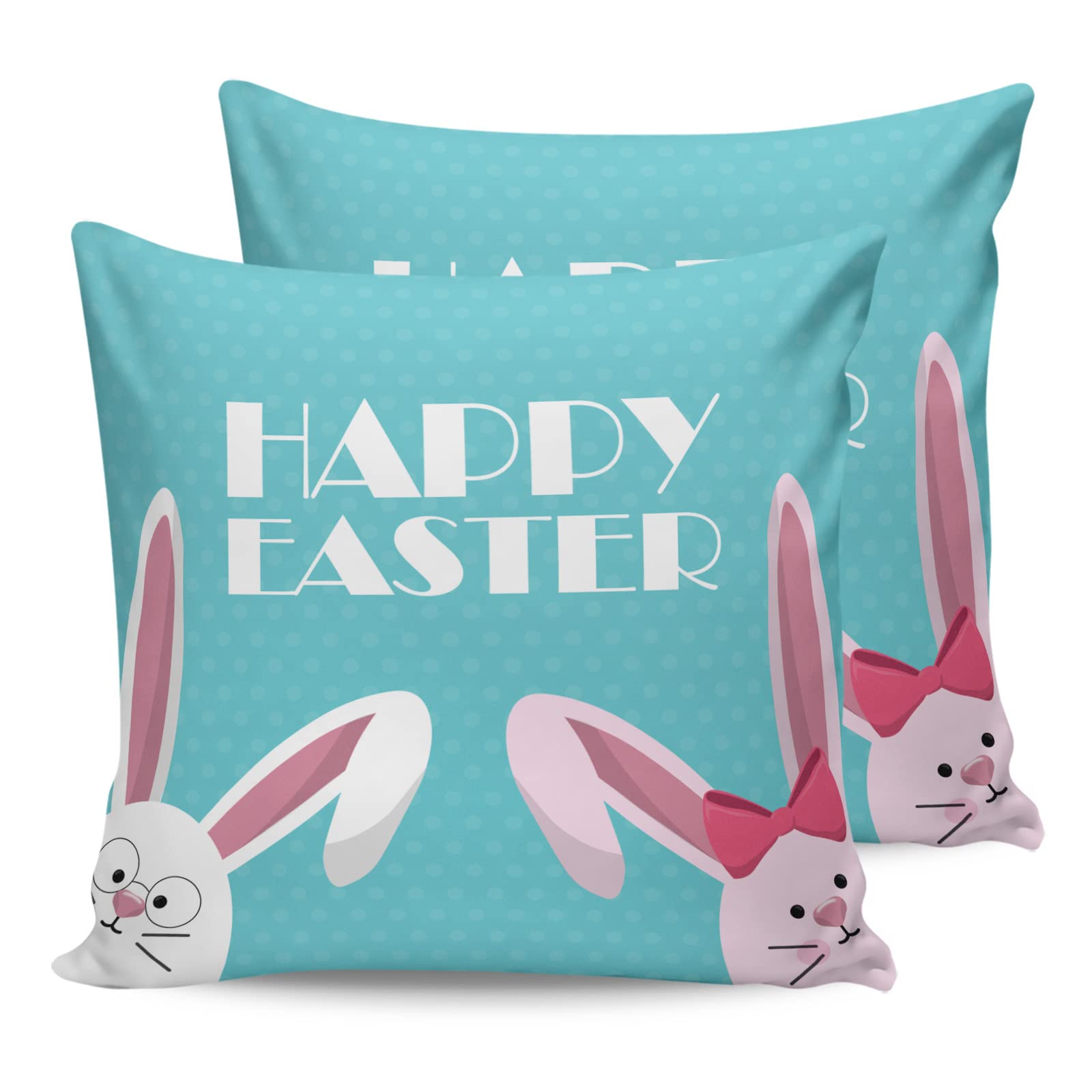 Fandim 20x20 Inch Easter Bunny Pillow Covers Set of 2 - Cute Cartoon Rabbit Throw Pillow Cases for Sofa, Couch, Bedroom Decor - Perfect for Easter Home Decor, Spring Living Room Accents & Holiday Gift Giving