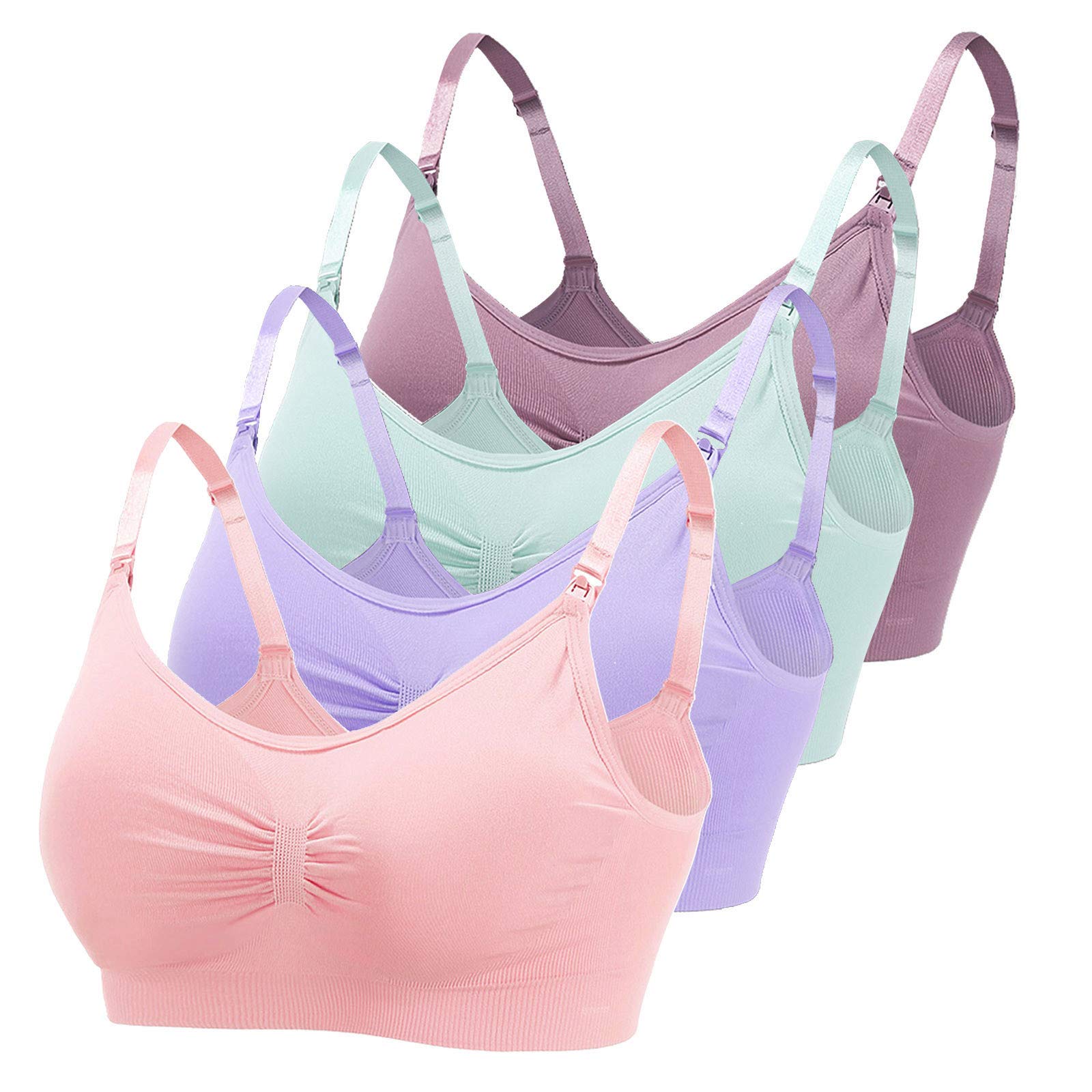 Narumard 4-Pack Maternity Sleeping Bras for Breastfeeding Women - Soft Satin Lingerie in Multicolor - Comfortable Nursing & Sleeping Support for New Moms