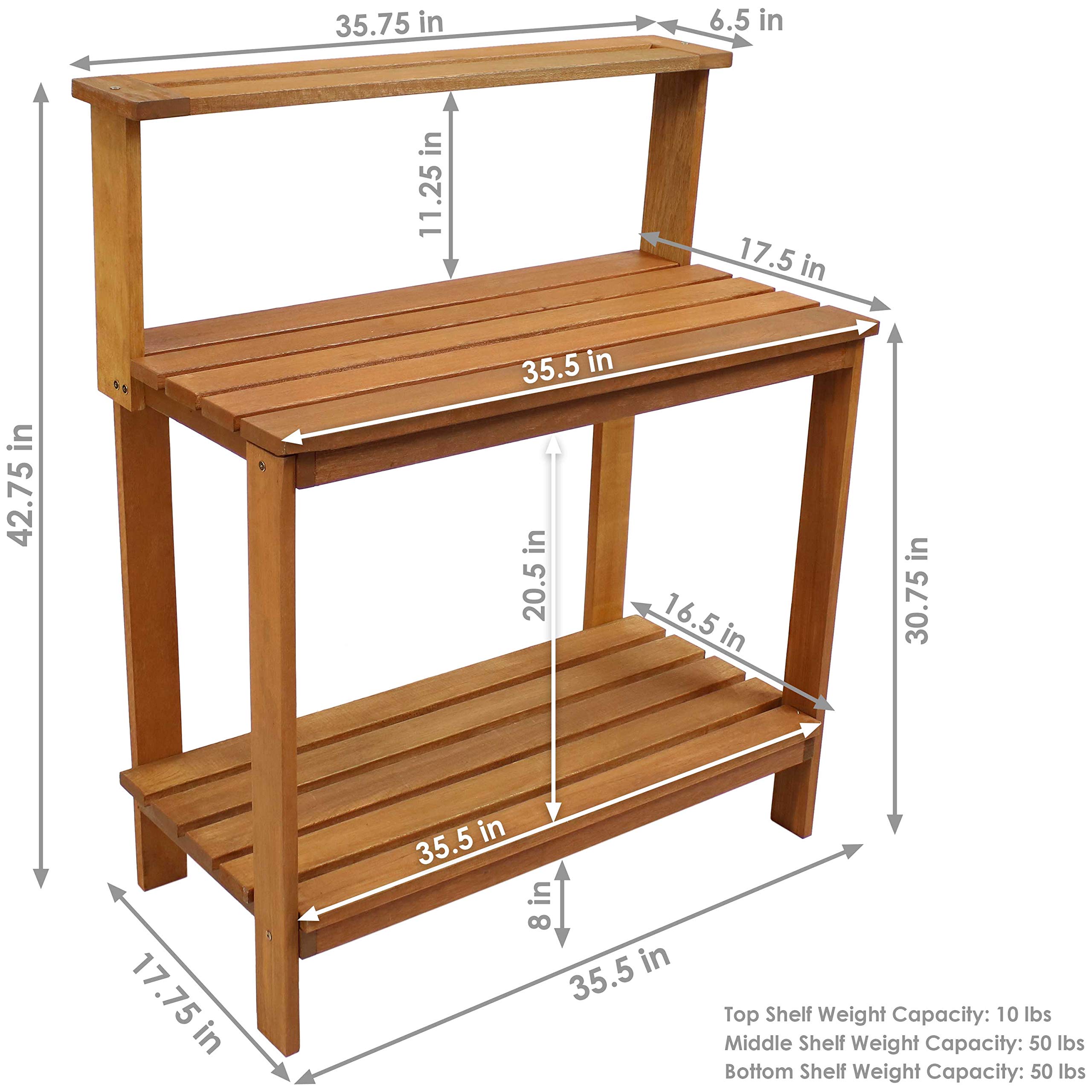 Sunnydaze 42-Inch Meranti Wood Outdoor Potting Bench with Storage Shelf - Durable Teak Oil Finish for Gardening & Plant Care - Perfect for Patio, Greenhouse & Backyard Use