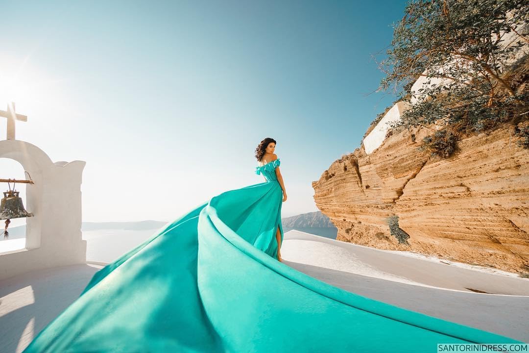 Elegant Off Shoulder Long Flying Dress with Train - Flowy Satin Photoshoot Dress for Women | Perfect for Beach, Wedding, Santorini Vacations & Boho Photoshoots