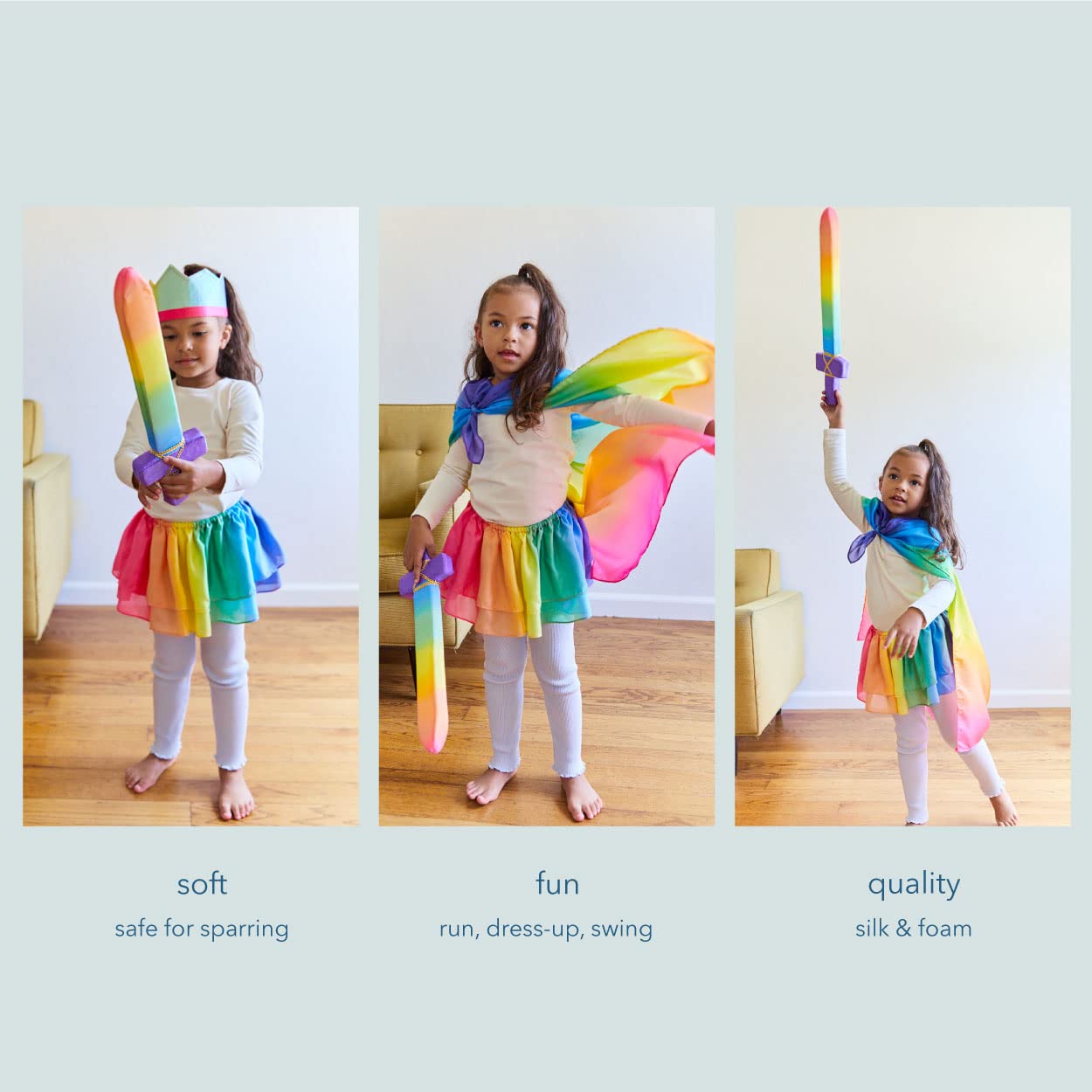 Sarah's Silks Rainbow Foam Sword - Safe Soft Play Sword for Kids | Waldorf & Montessori Inspired Educational Toy | Perfect for Imaginative Play, Role-Playing Games & Outdoor Activities
