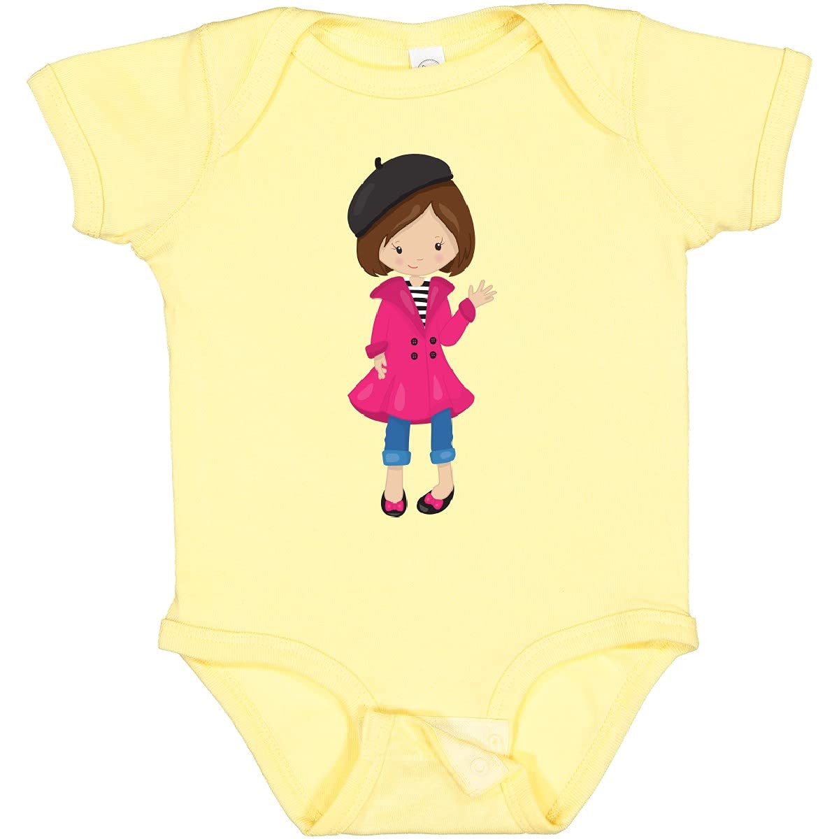 Inktastic Fashion Girl French Girl Brown Hair Beret Baby Bodysuit - Cute Outfit for Newborns, Infants & Toddlers - Perfect for Photo Shoots, Birthdays & Special Occasions