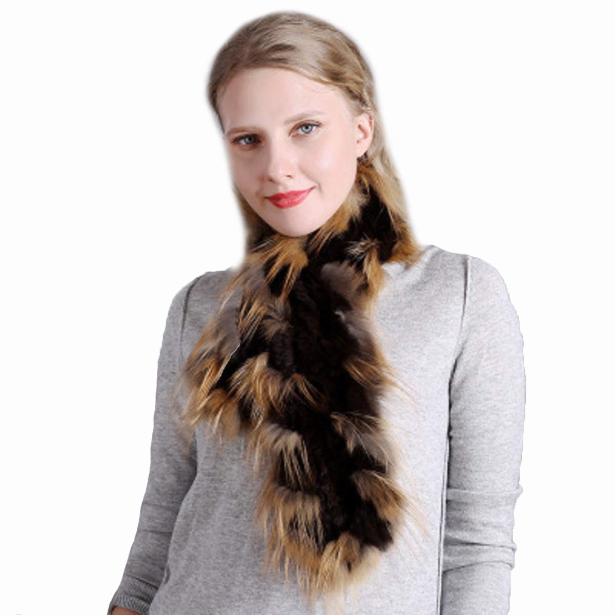 Luxury Real Rex Rabbit Fur Scarf & Fox Fur Neckerchief for Women - Ultra Soft Winter Warm Fashion Accessory for Wedding, Party & Cold Weather Outfits