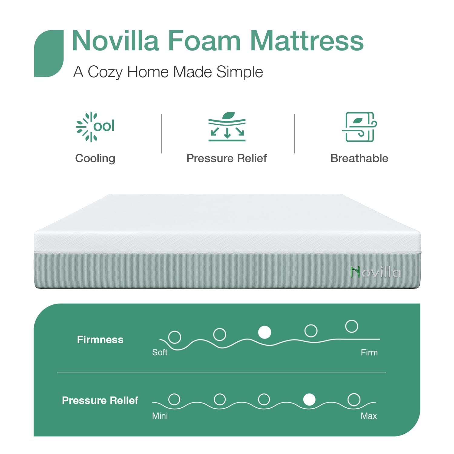 Novilla 10 Inch Twin Size Gel Memory Foam Mattress - Medium Firm Support & Pressure Relief, CertiPUR-US Certified, Bed in a Box for Back Pain Relief | Perfect for Guest Rooms, Kids' Beds & Small Spaces